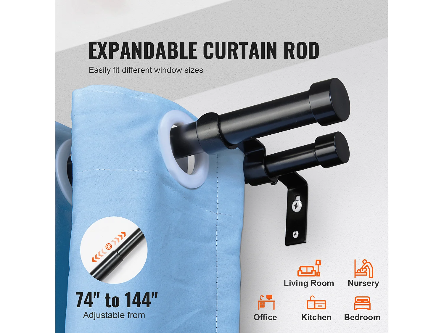 Tringles à Rideaux à Double Tige SucceBuy, de 183 à 366 cm de Longueur Réglable avec Embouts de Capuchon