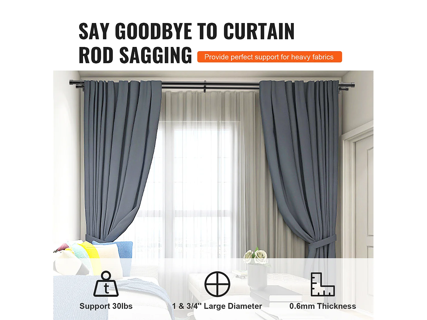 Tringles à Rideaux à Double Tige SucceBuy, de 183 à 366 cm de Longueur Réglable avec Embouts de Capuchon