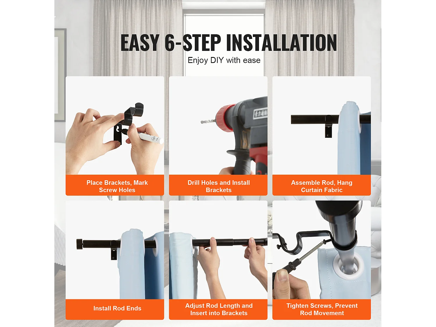 Tringles à Rideaux à Double Tige SucceBuy, de 183 à 366 cm de Longueur Réglable avec Embouts de Capuchon