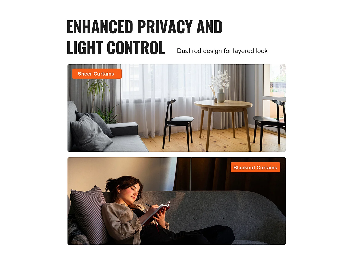 Tringles à Rideaux à Double Tige SucceBuy, de 183 à 366 cm de Longueur Réglable avec Embouts de Capuchon