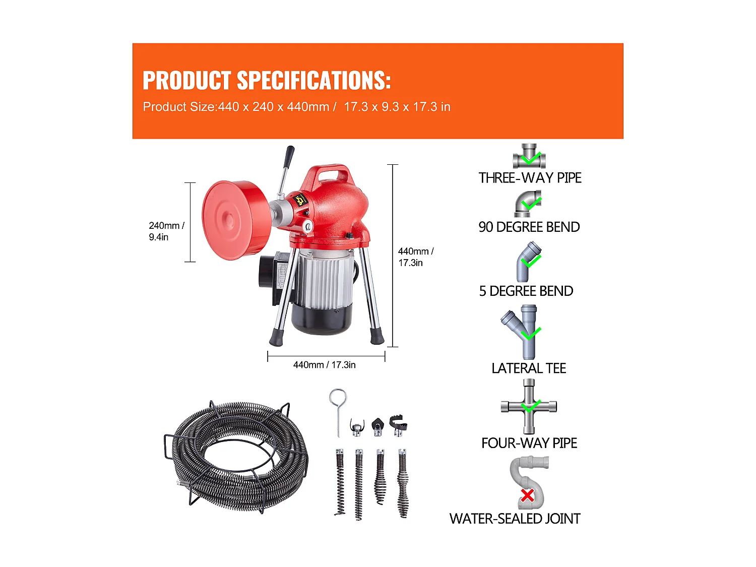 Macchina per la Pulizia del Dreno SucceBuy 20 m x 16 mm 250W Sbloccapipe