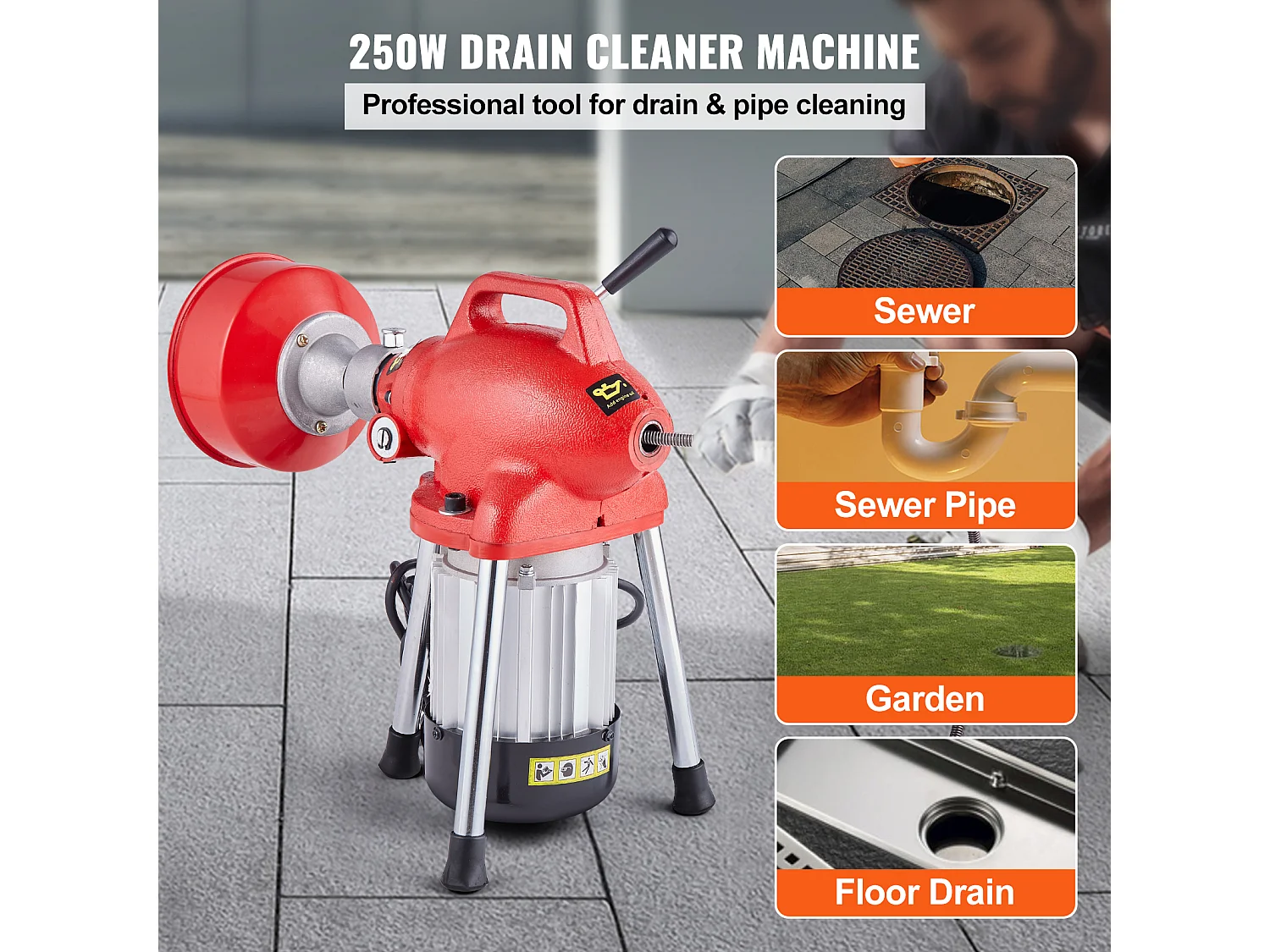 Macchina per la Pulizia del Dreno SucceBuy 20 m x 16 mm 250W Sbloccapipe