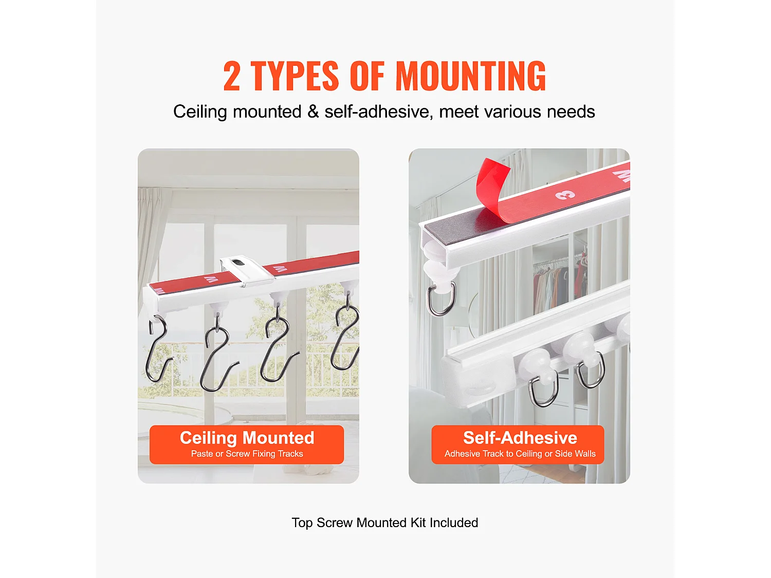 Set di Guide SucceBuy per Tendaggi a Soffitto da 302cm, Divisorio per Stanza Autoadesivo, Sistema di Guide Autoadesive senza Foratura