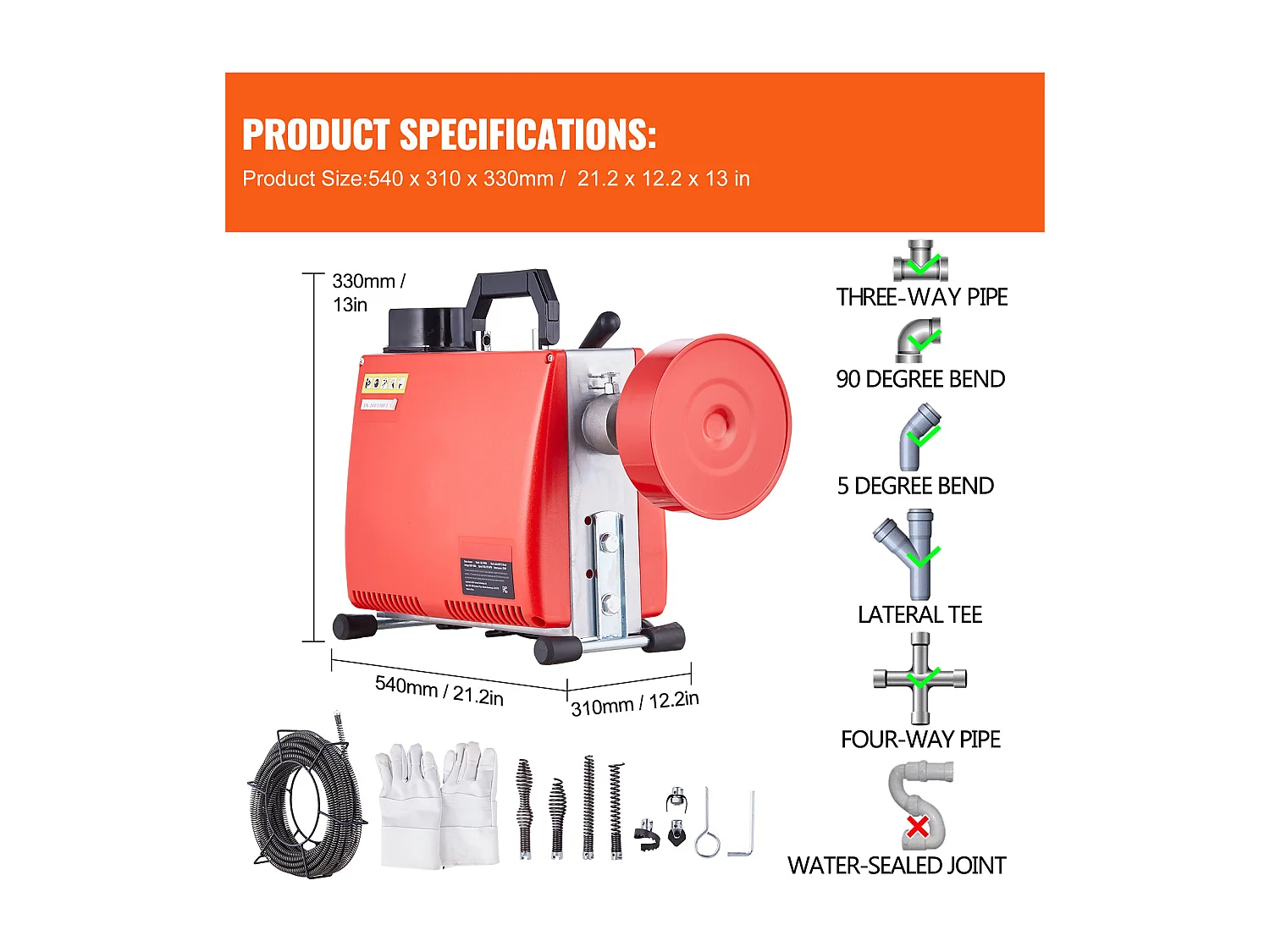 Machine de Nettoyage de Drain SucceBuy 20 m x 16 mm 250 W, Serpent d'Égout à Alimentation Manuelle