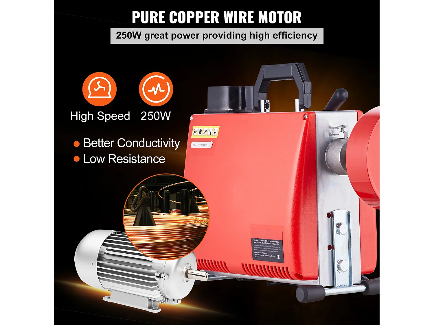 Machine de Nettoyage de Drain SucceBuy 20 m x 16 mm 250 W, Serpent d'Égout à Alimentation Manuelle