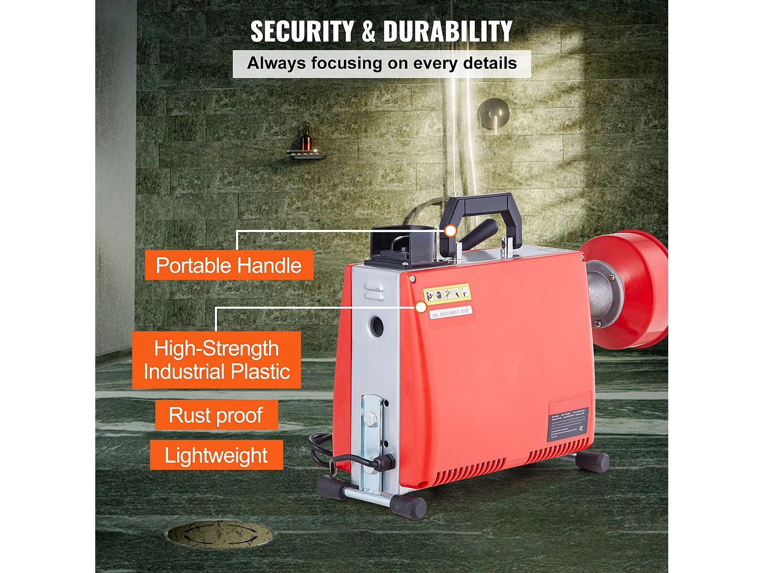 Machine de Nettoyage de Drain SucceBuy 20 m x 16 mm 250 W, Serpent d'Égout à Alimentation Manuelle