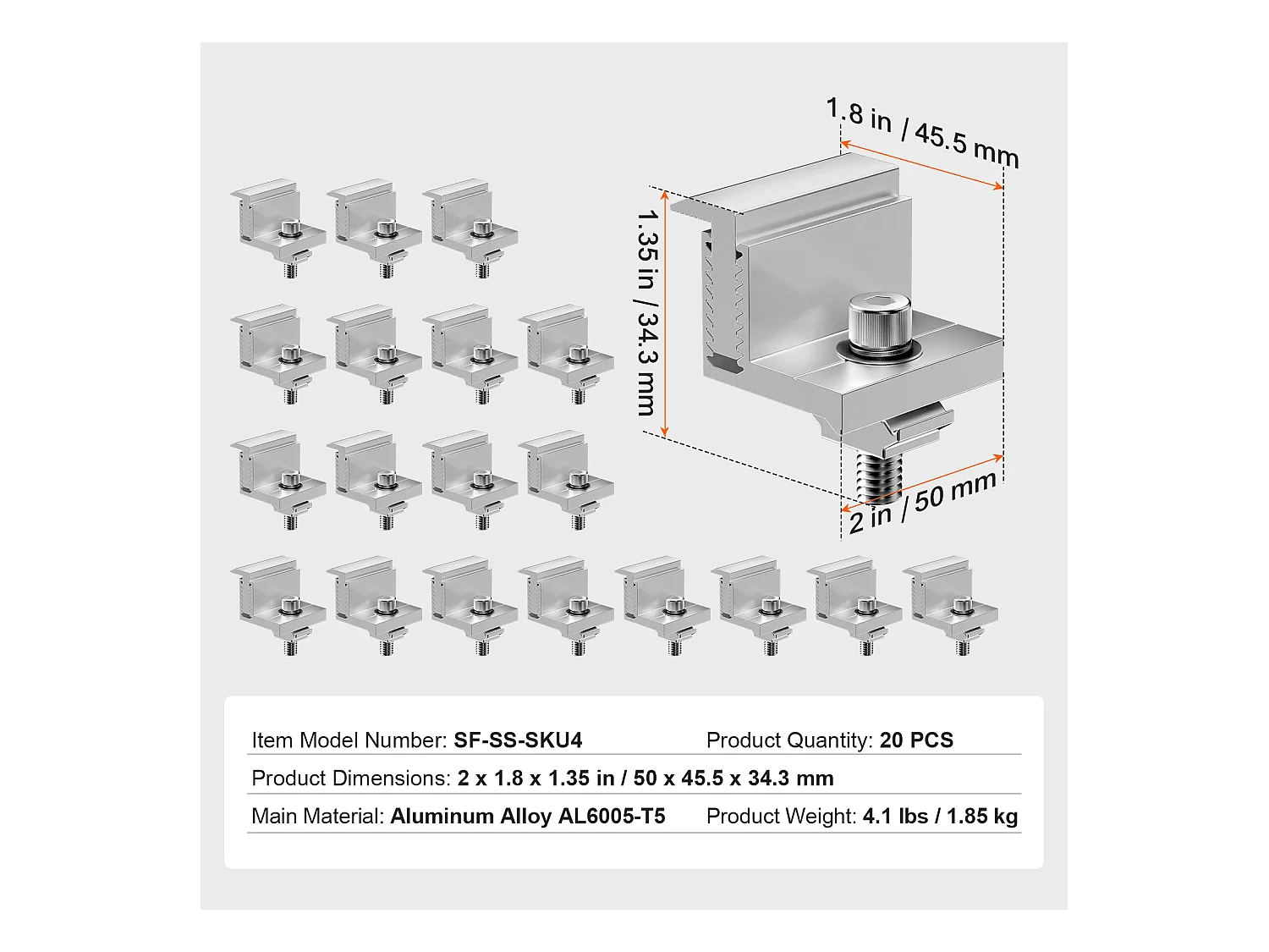 Supports de Montage de Panneaux Solaires SucceBuy, 20 Pièces, 35-50 mm Réglables, Légers pour Camping-Cars et Plus
