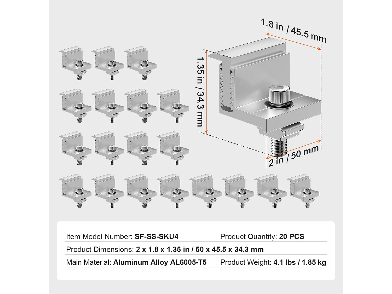 Supports de Montage de Panneaux Solaires SucceBuy, 20 Pièces, 35-50 mm Réglables, Légers pour Camping-Cars et Plus