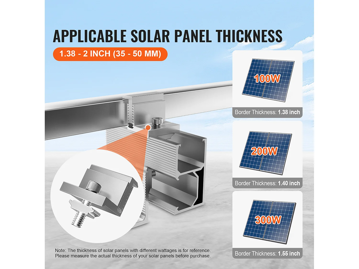 Supports de Montage de Panneaux Solaires SucceBuy, 20 Pièces, 35-50 mm Réglables, Légers pour Camping-Cars et Plus