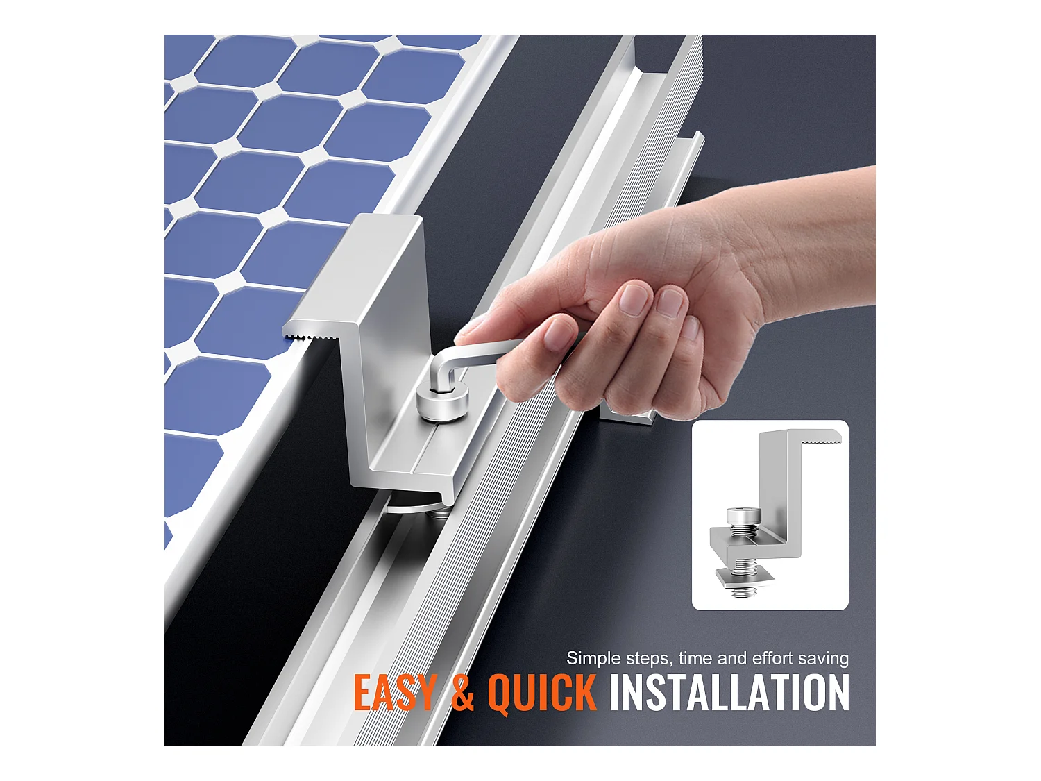 Supports de Montage de Panneaux Solaires SucceBuy, avec Rails et Pinces pour Toits, pour Toit en Bois, Toit en Métal, Toit en Béton