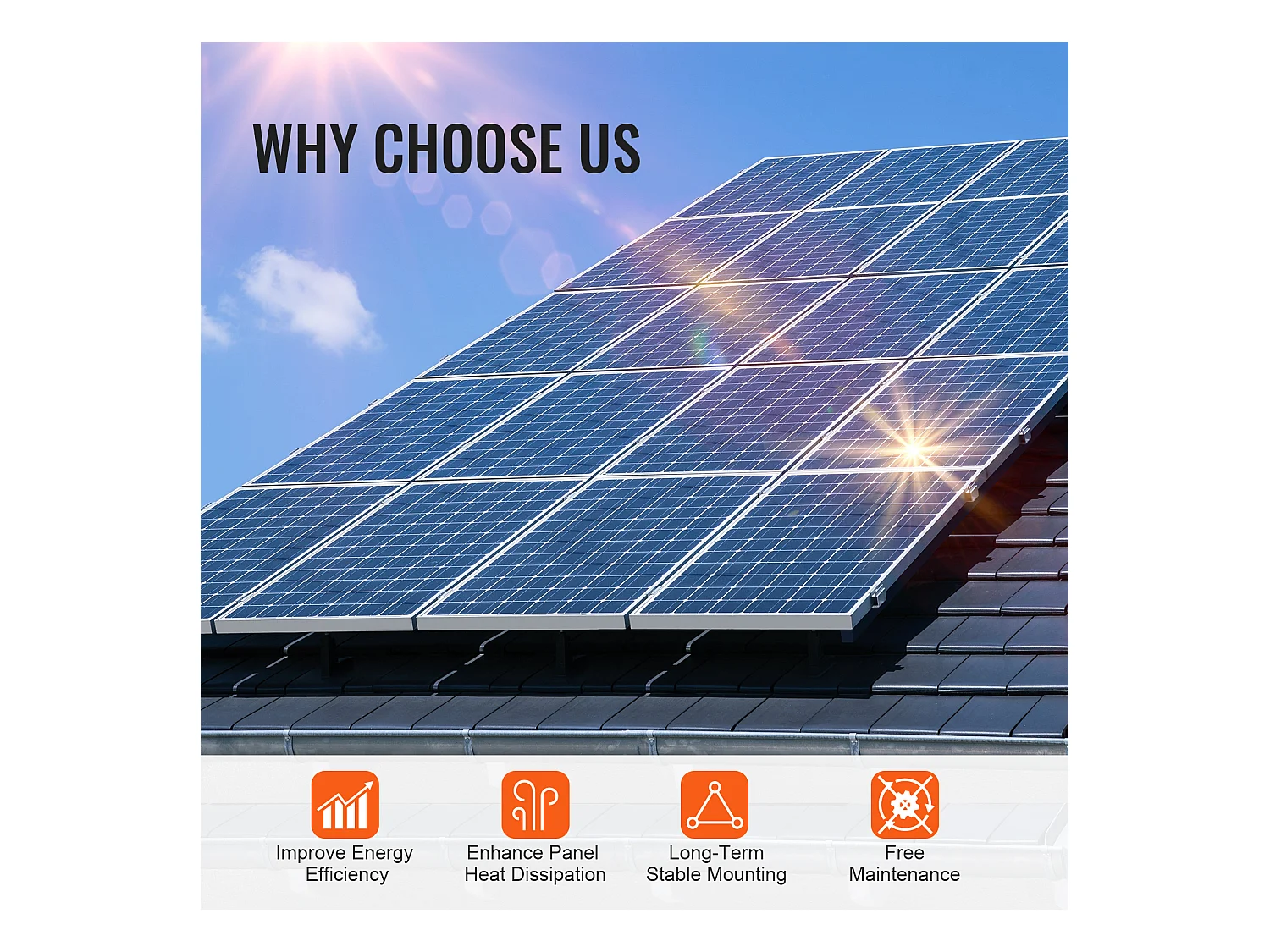 Supports de Montage de Panneaux Solaires SucceBuy, avec Rails et Pinces pour Toits, pour Toit en Bois, Toit en Métal, Toit en Béton