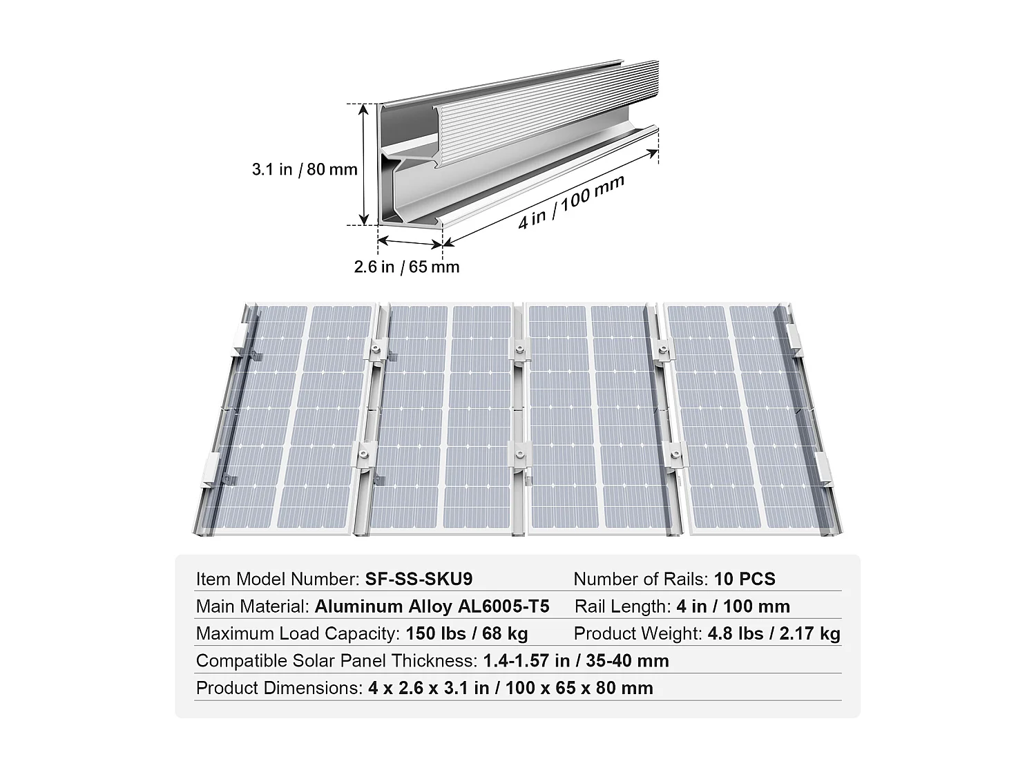 Supports de Montage de Panneaux Solaires SucceBuy, avec Rails et Pinces pour Toits, pour Toit en Bois, Toit en Métal, Toit en Béton