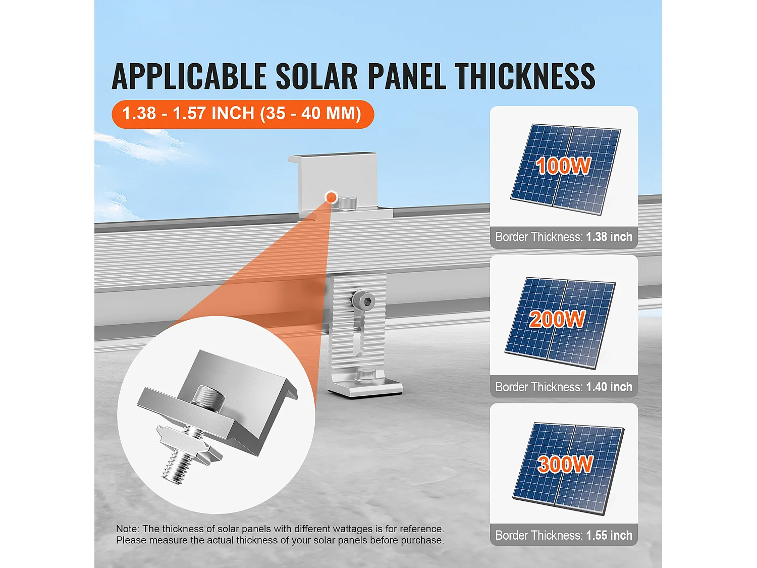 Supports de Montage de Panneaux Solaires SucceBuy, avec Rails et Pinces pour Toits, pour Toit en Bois, Toit en Métal, Toit en Béton