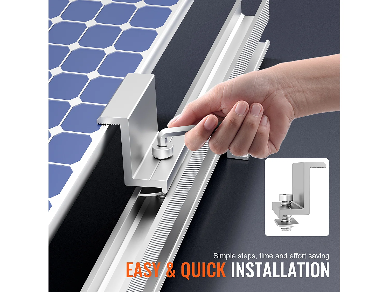 Supports de Montage de Panneaux Solaires SucceBuy, avec Rails et Pinces pour Toits, pour Toit en Bois, Toit en Métal, Toit en Béton