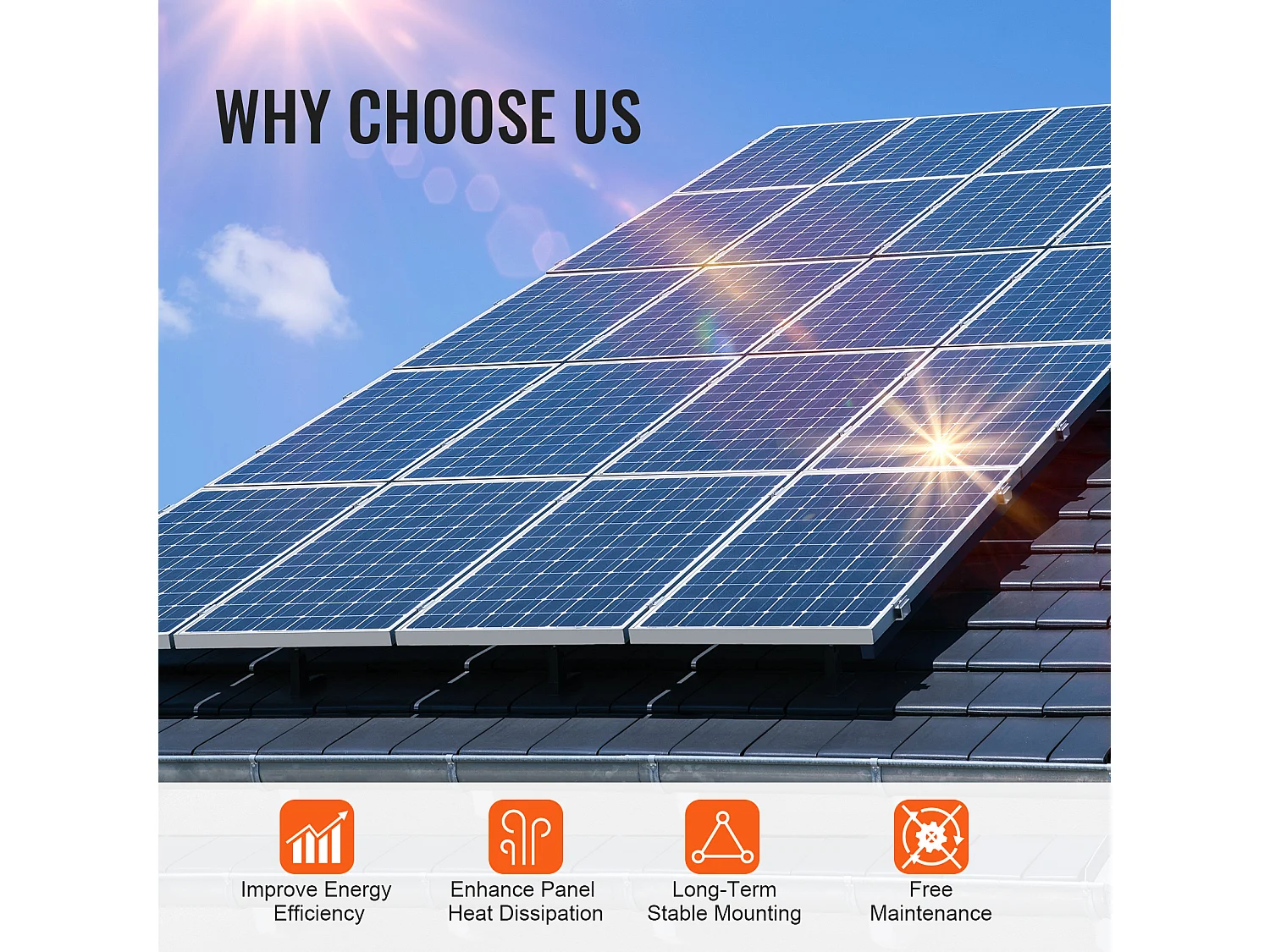 Supports de Montage de Panneaux Solaires SucceBuy, avec Rails et Pinces pour Toits, pour Toit en Bois, Toit en Métal, Toit en Béton