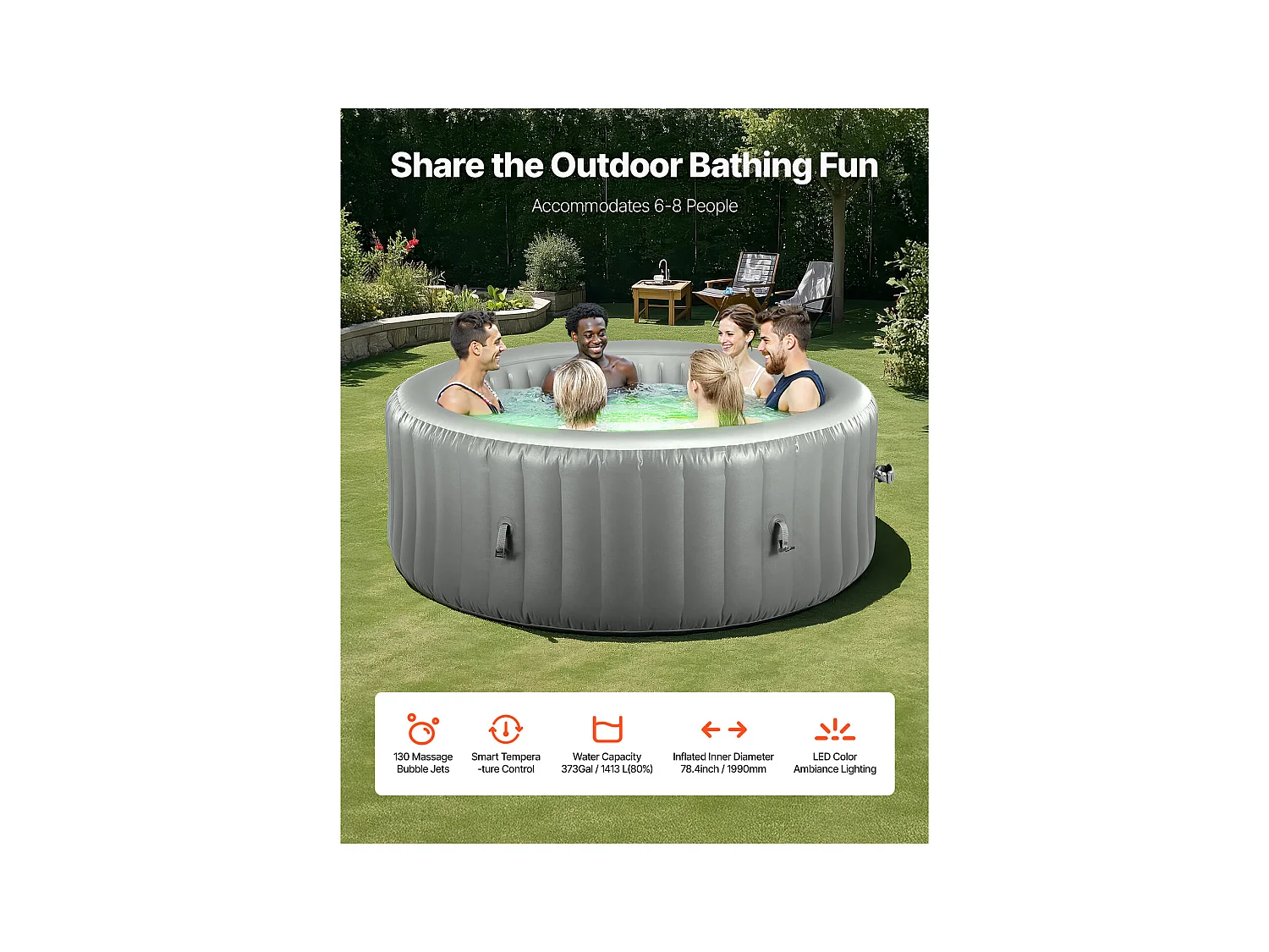 Spa Gonflable Rond Bains SucceBuy, à Remous d’Extérieur 6-8 Personnes, 240x 66 cm