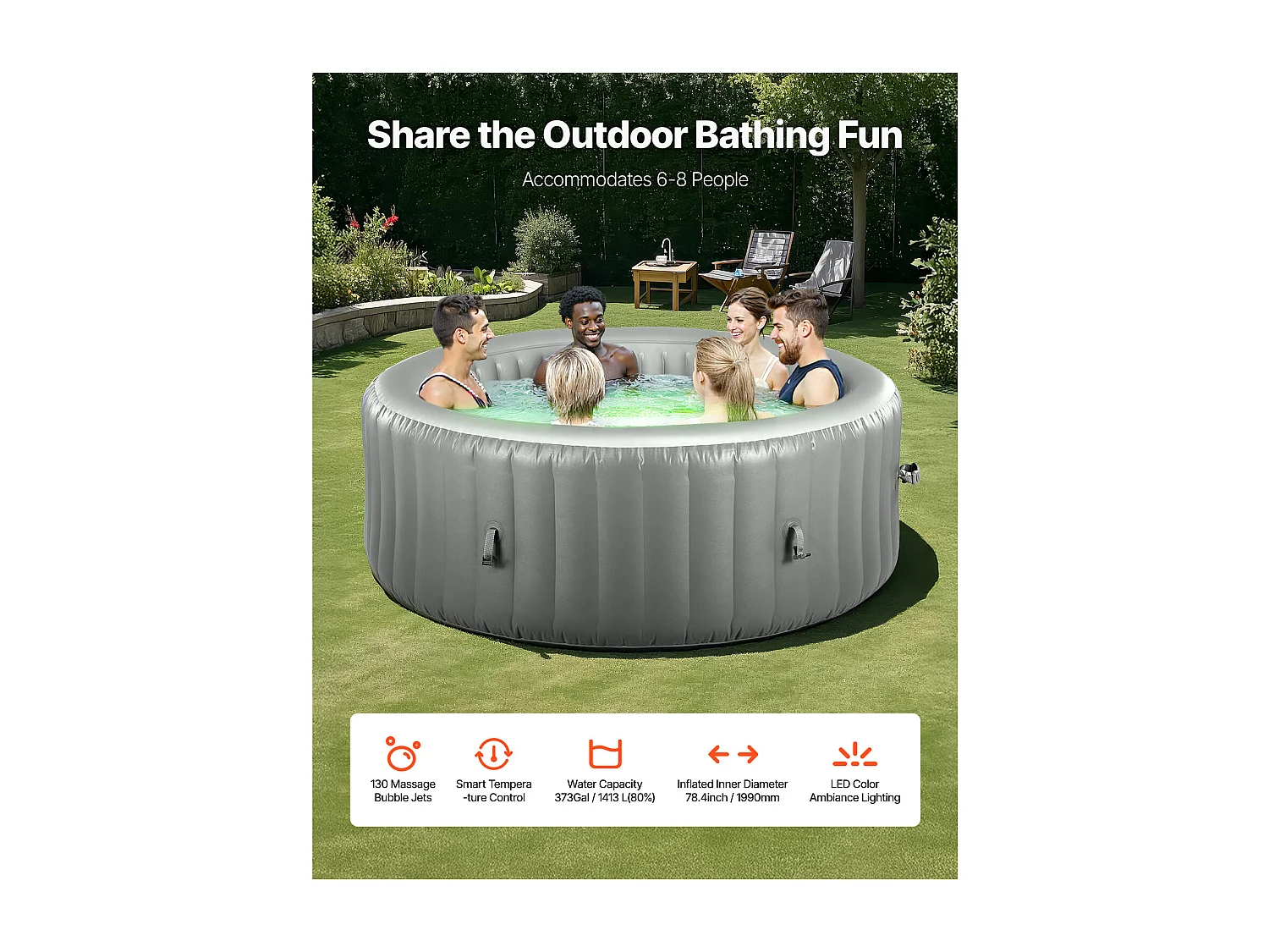 Spa Gonflable Rond Bains SucceBuy, à Remous d’Extérieur 6-8 Personnes, 240x 66 cm