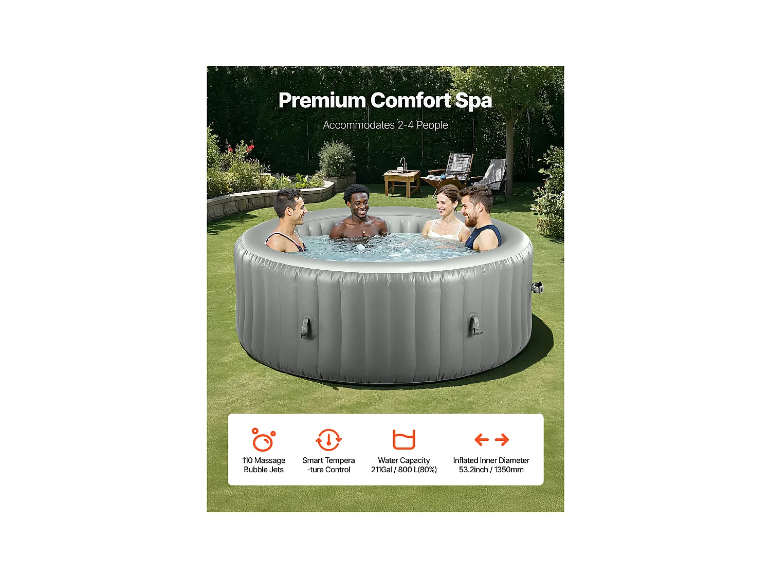 Spa Gonflable Rond Bains SucceBuy, à Remous d’Extérieur 2-4 Personnes, 180x 66 cm