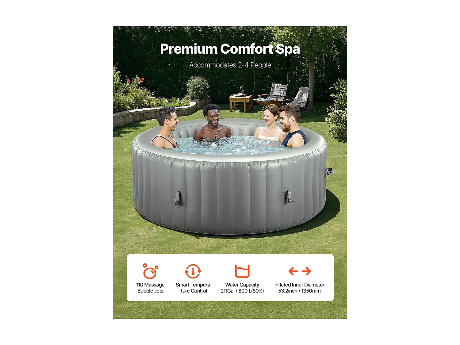Spa Gonflable Rond Bains SucceBuy, à Remous d’Extérieur 2-4 Personnes, 180x 66 cm