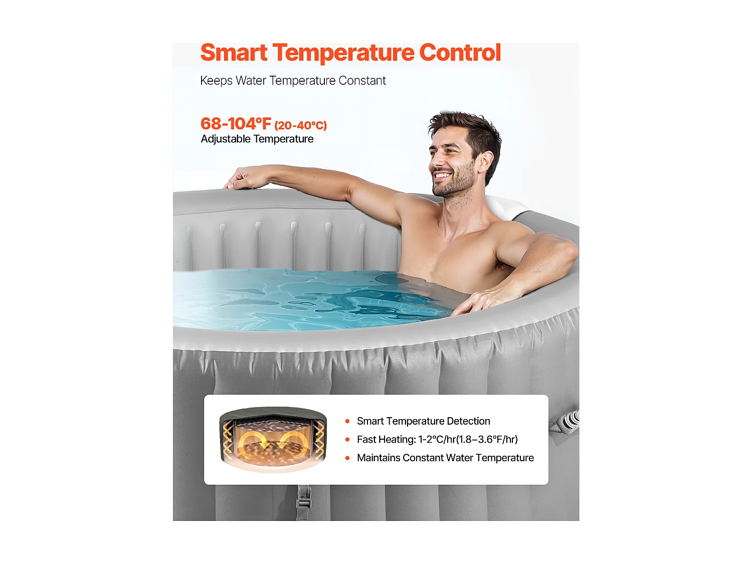 Opblaasbare Ronde Spa SucceBuy, met Buitenbubbelbad, Draagbaar, 208 x 66 cm, Grijs