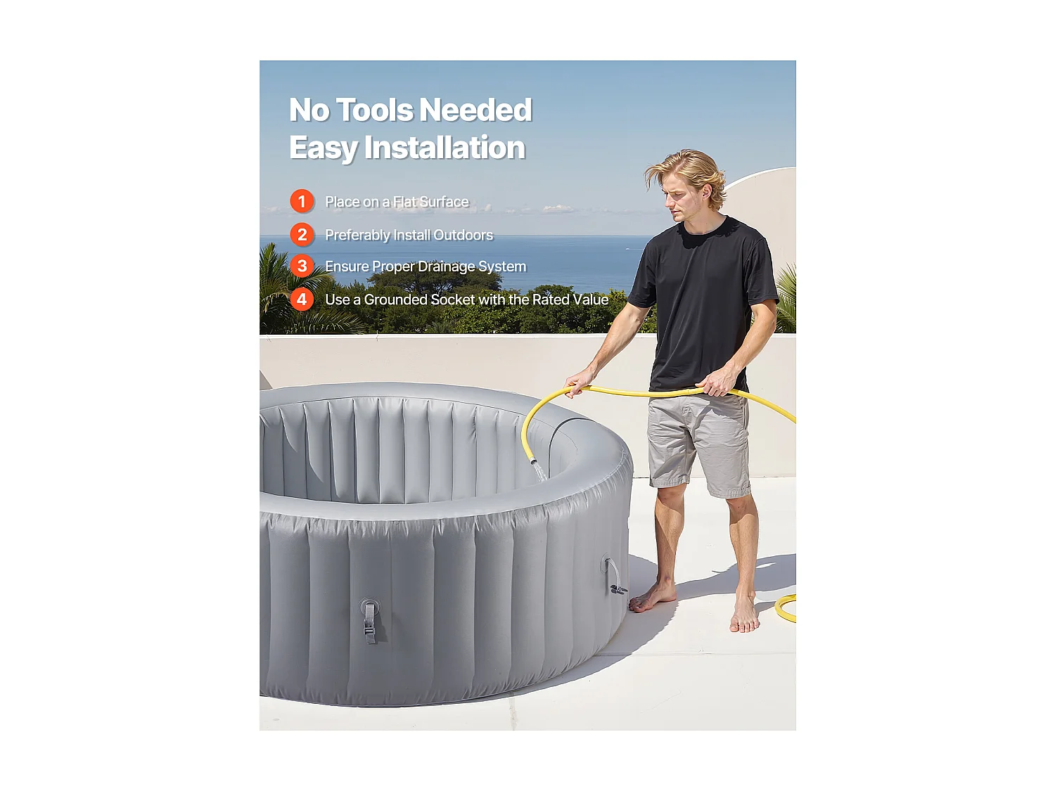 Opblaasbare Ronde Spa SucceBuy, met Buitenbubbelbad, Draagbaar, 208 x 66 cm, Grijs