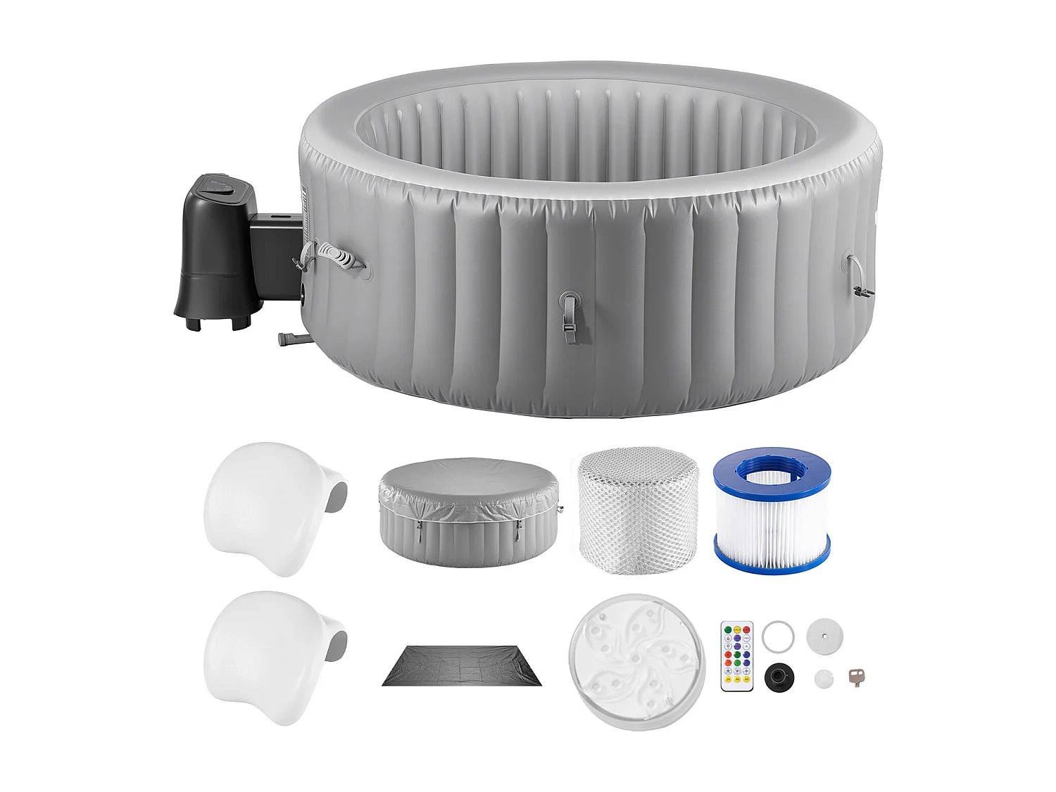 Opblaasbare Ronde Spa SucceBuy, met Buitenbubbelbad, Draagbaar, 208 x 66 cm, Grijs