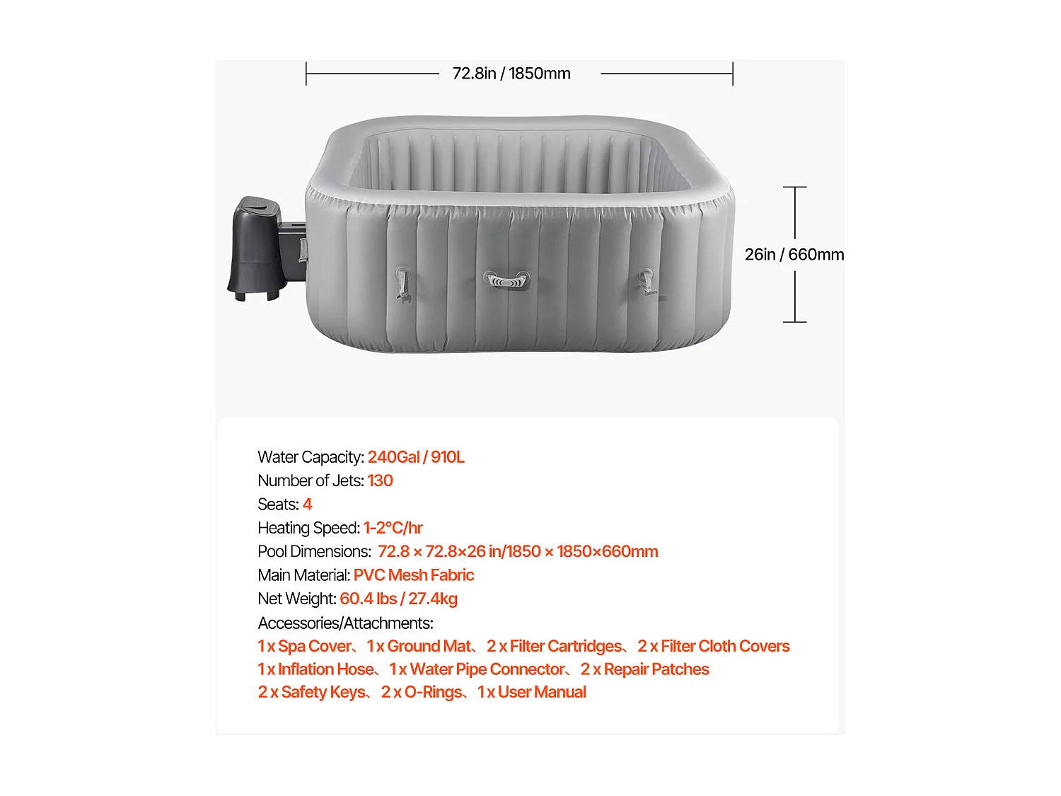 Spa Inflável Redondo SucceBuy, com Hidromassagem para Exterior, para 4-6 Pessoas, 185 x 66 cm