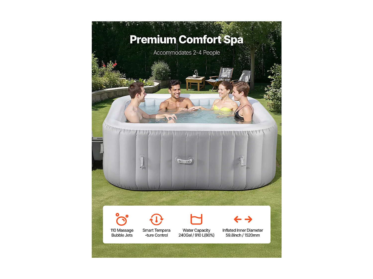 Spa Inflável Redondo SucceBuy, com Hidromassagem para Exterior, para 4-6 Pessoas, 185 x 66 cm