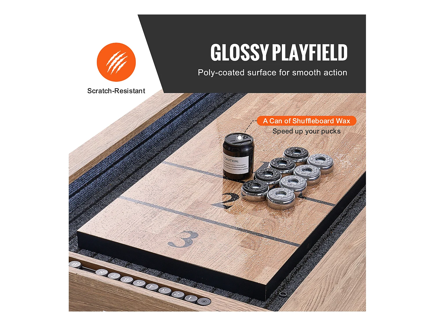 Spieltafel für Puck- und Kegelspiele SucceBuy, 274,3 cm, mit Dickem MDF und X-Beinen, für Verschiedene Anlässe