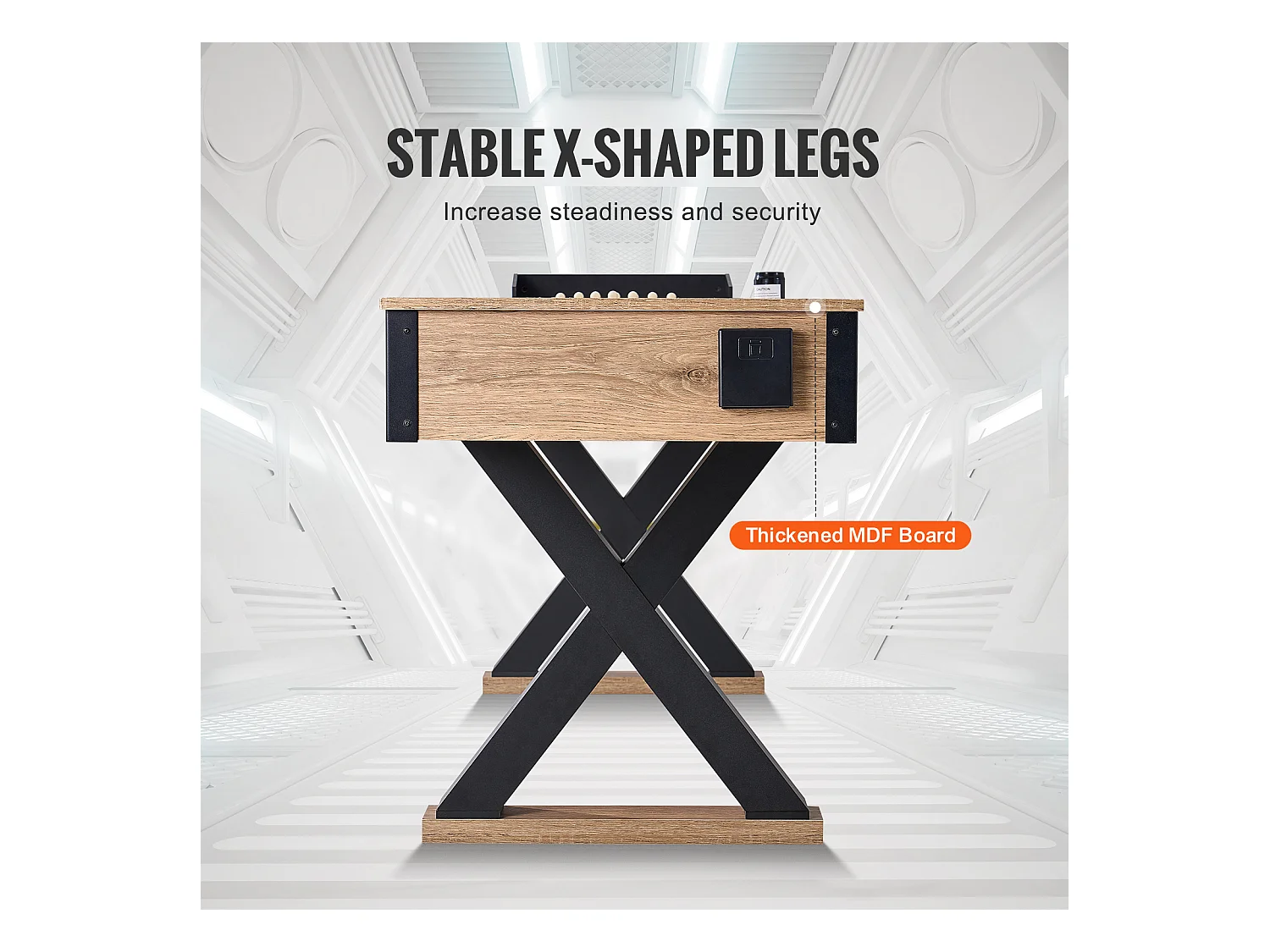 Spieltafel für Puck- und Kegelspiele SucceBuy, 274,3 cm, mit Dickem MDF und X-Beinen, für Verschiedene Anlässe