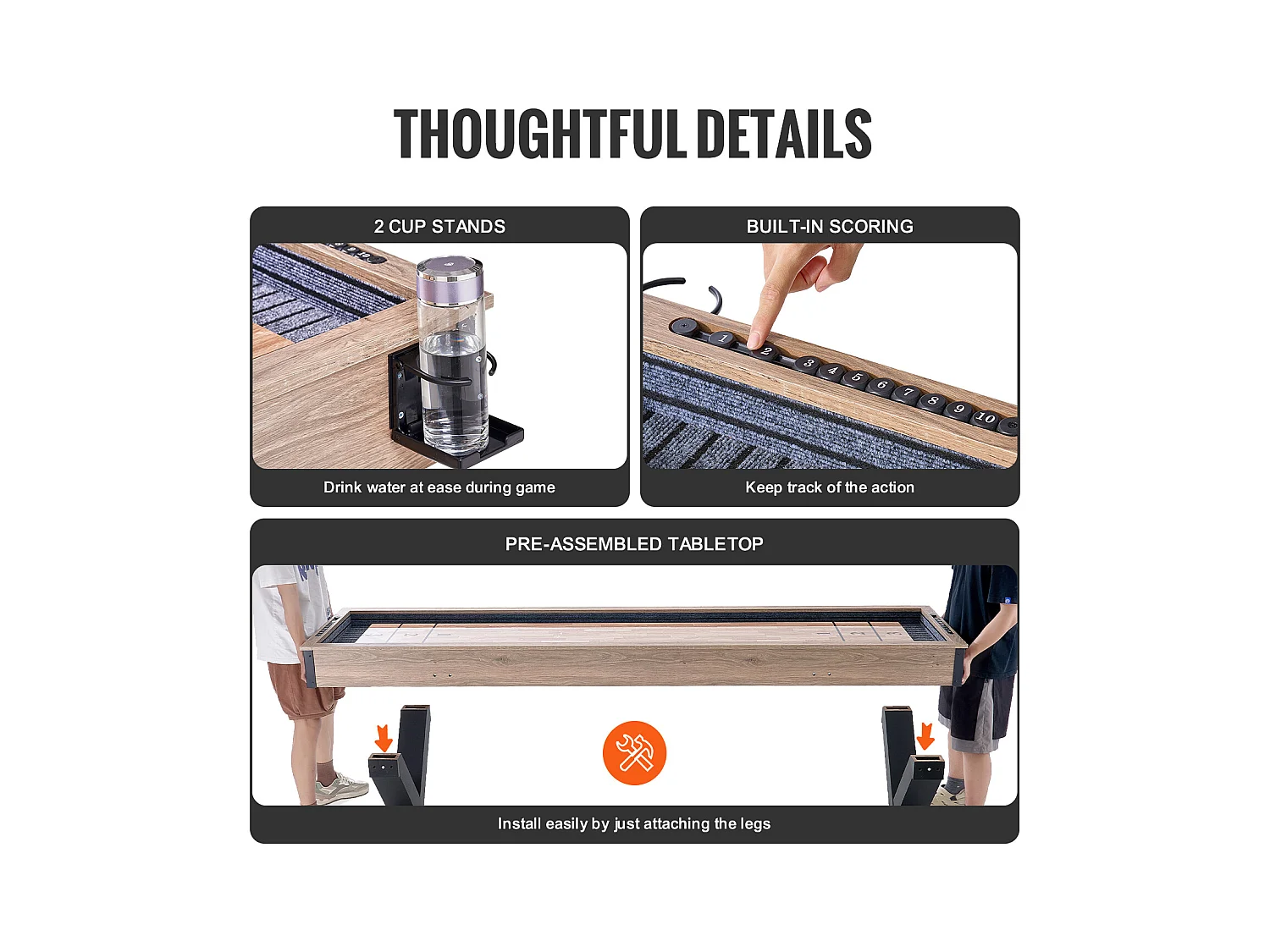 Mesa de Juego de Paletas y Bolos SucceBuy, 274,3 cm, con MDF Grueso y Patas en X, para Diversas Ocasiones