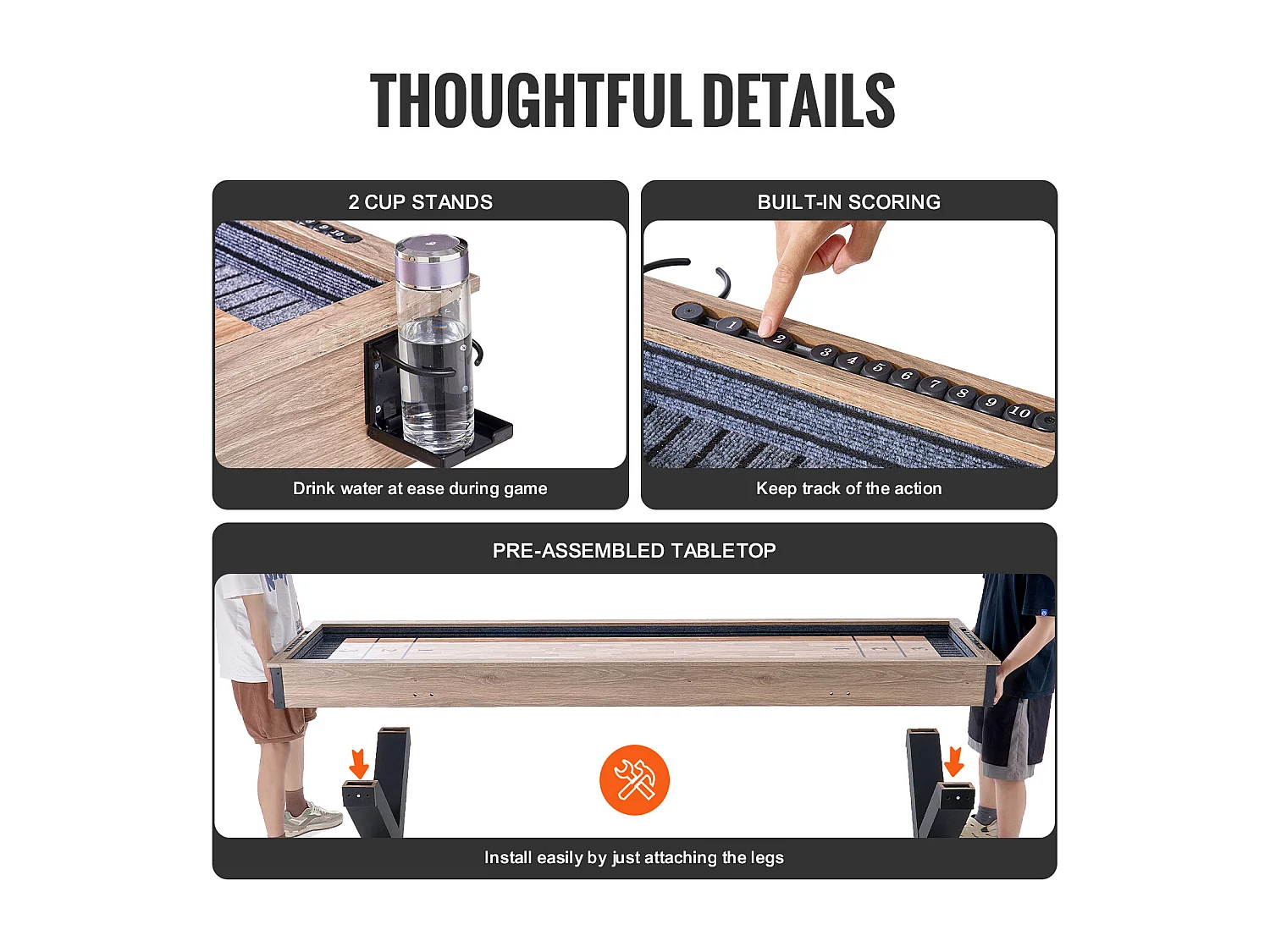 Mesa de Juego de Paletas y Bolos SucceBuy, 274,3 cm, con MDF Grueso y Patas en X, para Diversas Ocasiones