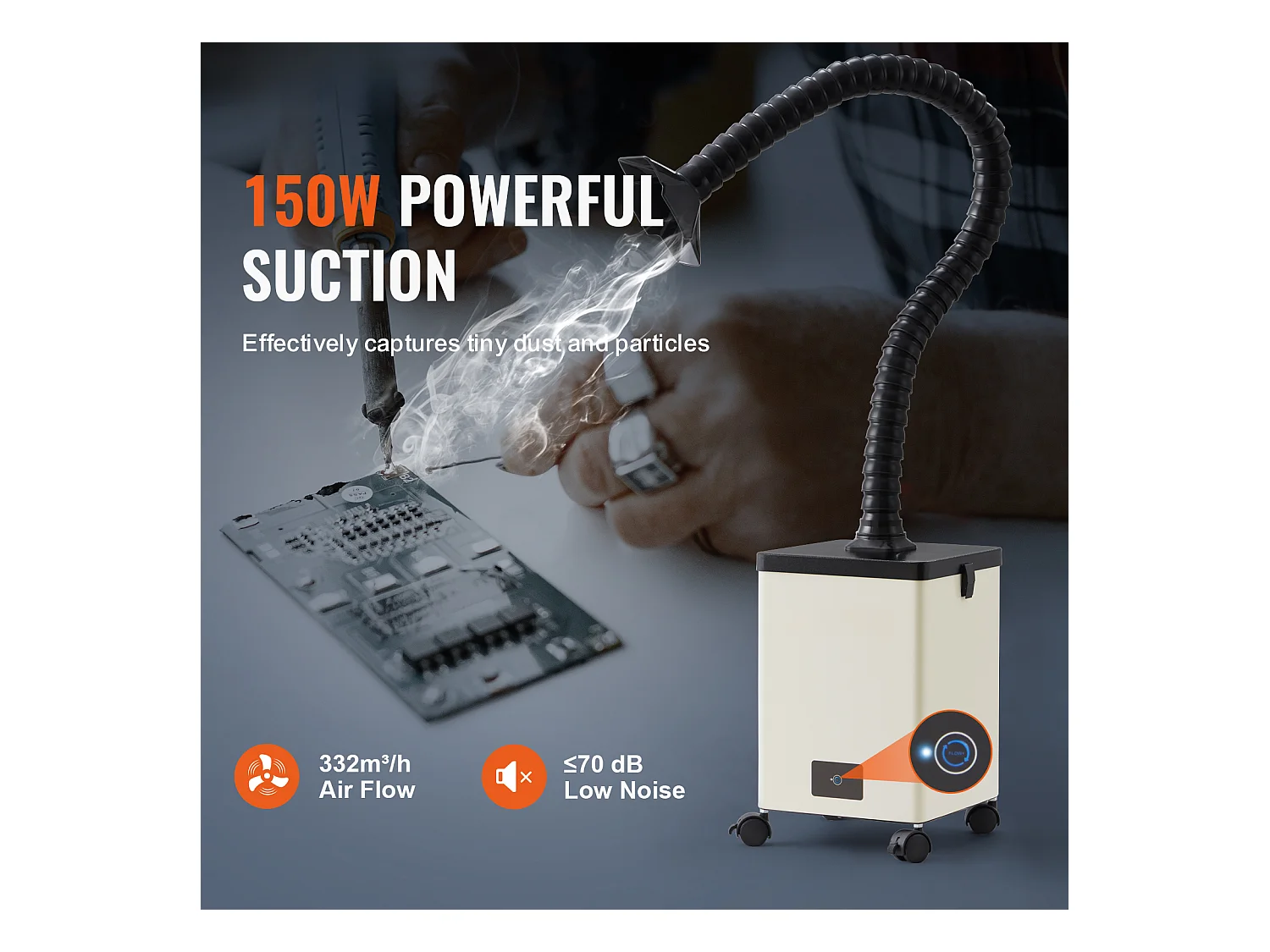 Extracteur de Fumées SucceBuy de Soudure 150 W Filtres à 3 Étages 332 m³/h, Absorbeur de Fumée à Souder Compact pour Soudure Gravure Bricolage Salon de Beauté