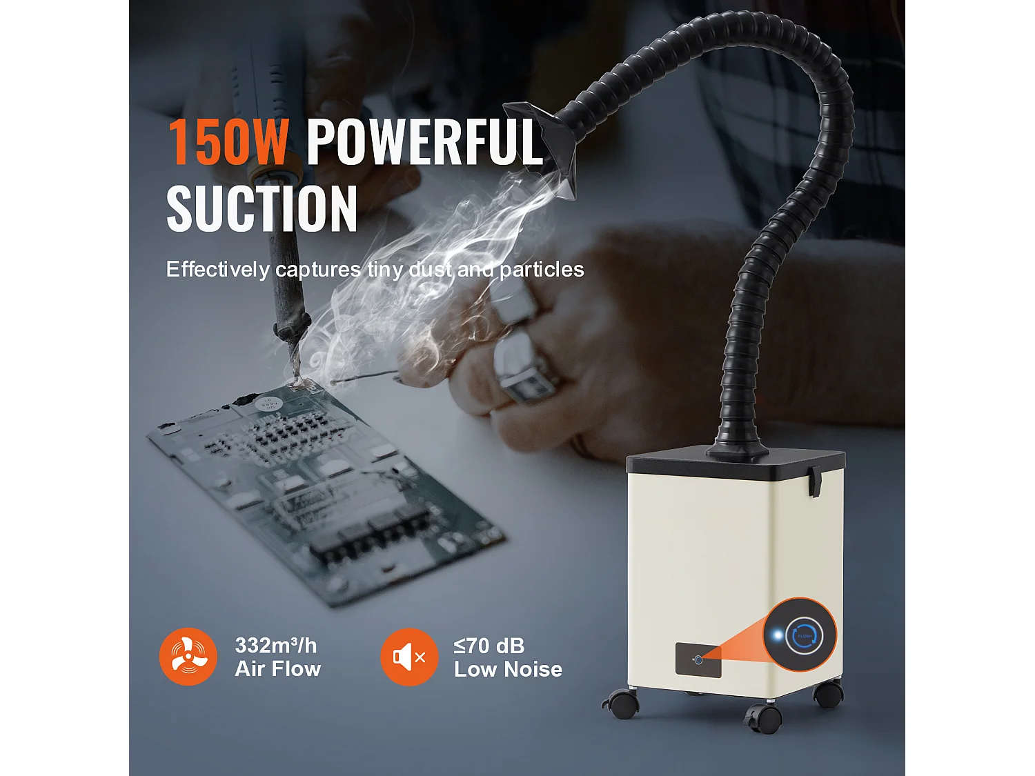Extracteur de Fumées SucceBuy de Soudure 150 W Filtres à 3 Étages 332 m³/h, Absorbeur de Fumée à Souder Compact pour Soudure Gravure Bricolage Salon de Beauté