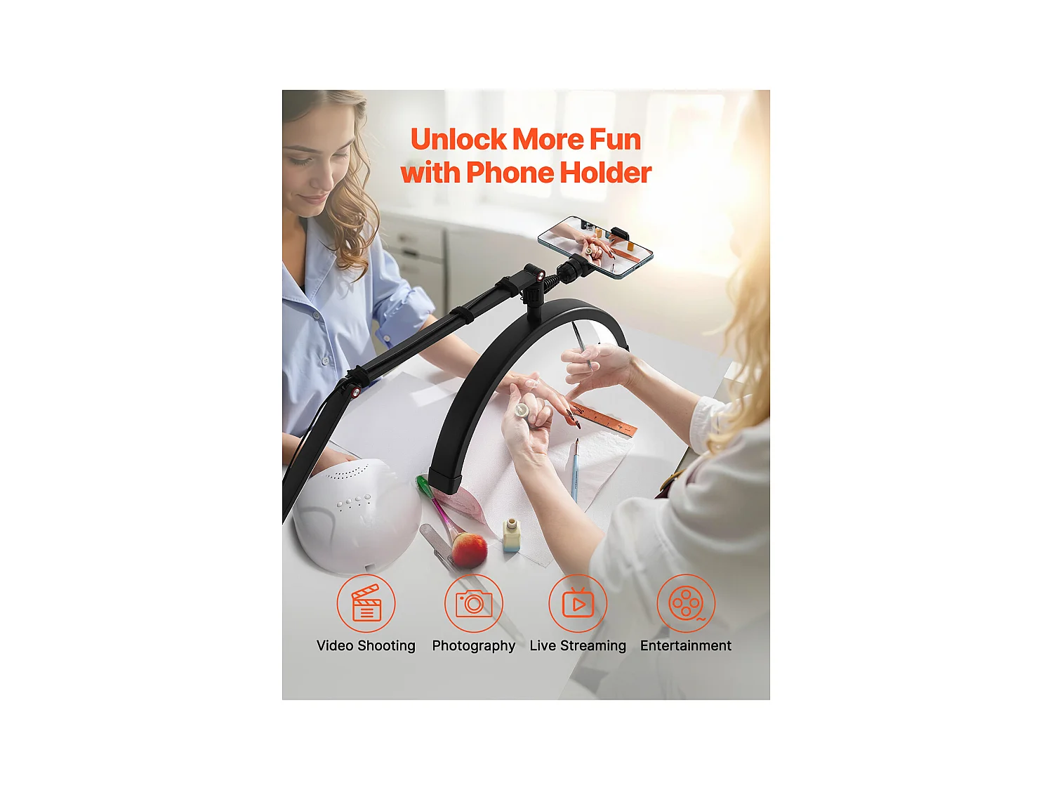 Lampe d’Esthéticienne, SucceBuy, Lampe à Cils Demi-lune 20 W à Pince avec Support pour Téléphone - LED Arquée