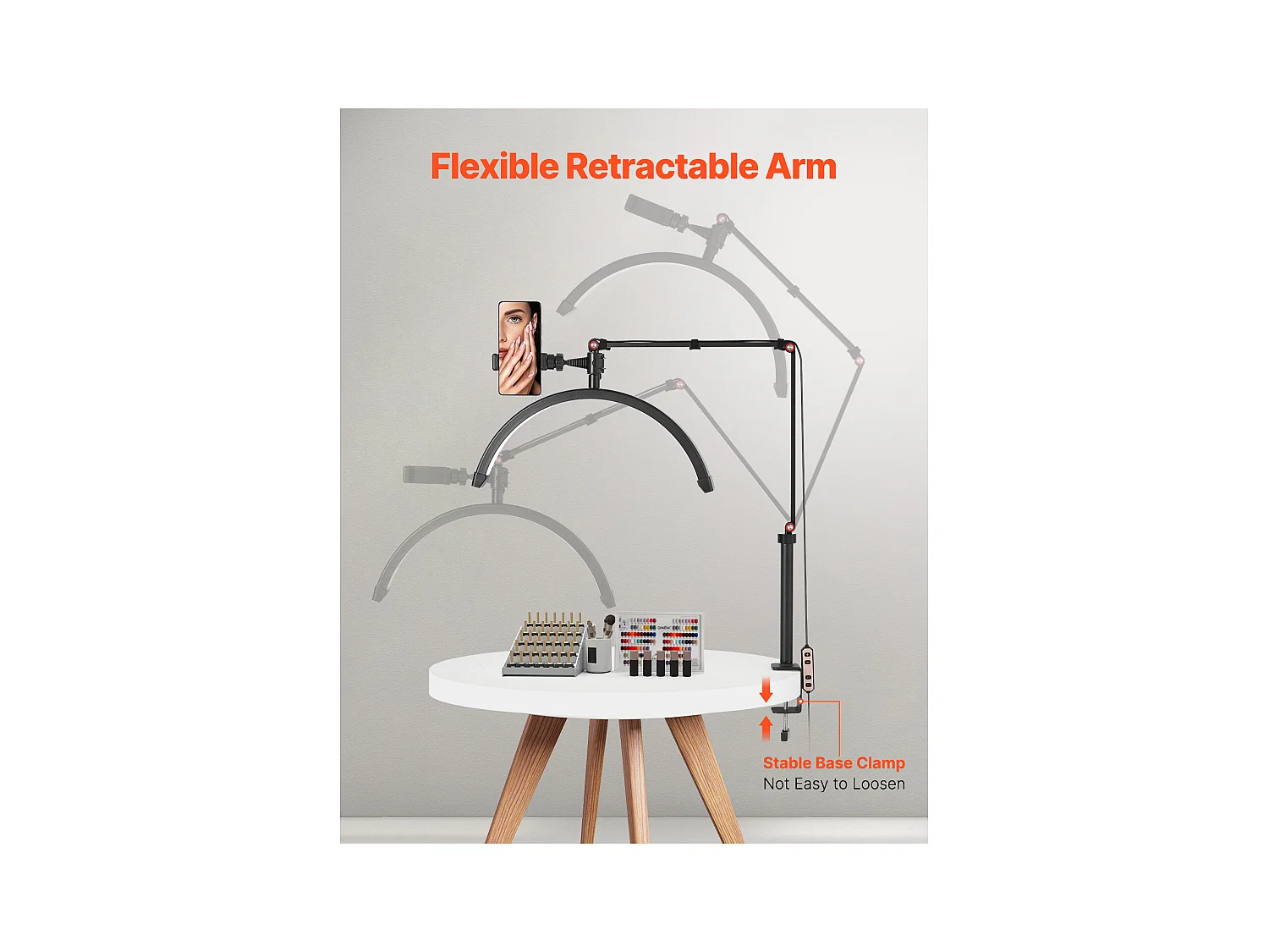 Lampe d’Esthéticienne, SucceBuy, Lampe à Cils Demi-lune 20 W à Pince avec Support pour Téléphone - LED Arquée