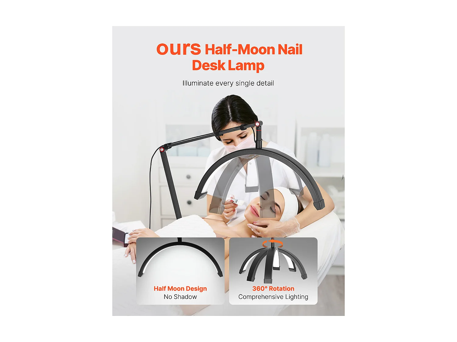 Lampa do Rzęs, SucceBuy, Lampa do Rzęs Półksiężyc 20 W z Zaciskiem i Uchwytem na Telefon - Wygięta LED