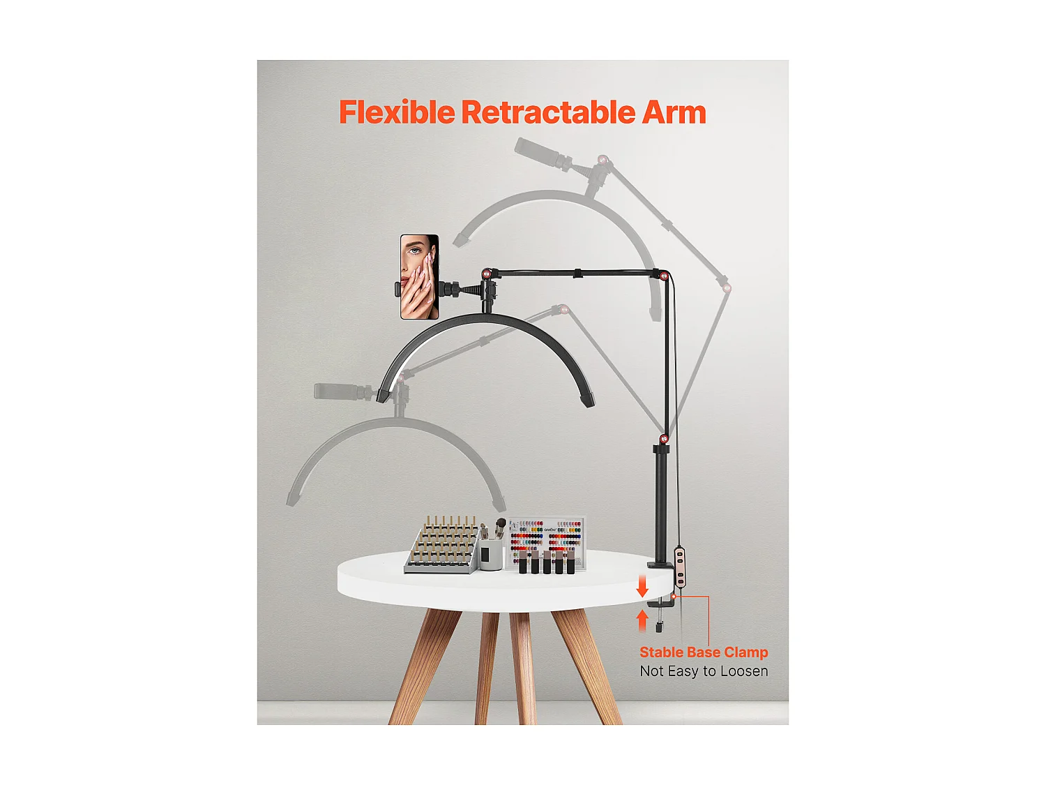 Lampa do Rzęs, SucceBuy, Lampa do Rzęs Półksiężyc 20 W z Zaciskiem i Uchwytem na Telefon - Wygięta LED