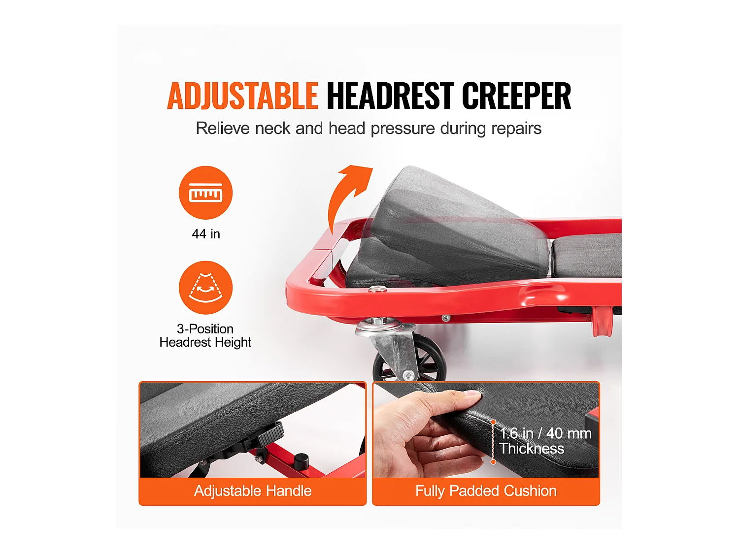 Chariot de Visite SucceBuy 112cm Mechanic Garage Creeper Capacité de 136kg Creeper Roulant pour Automobile