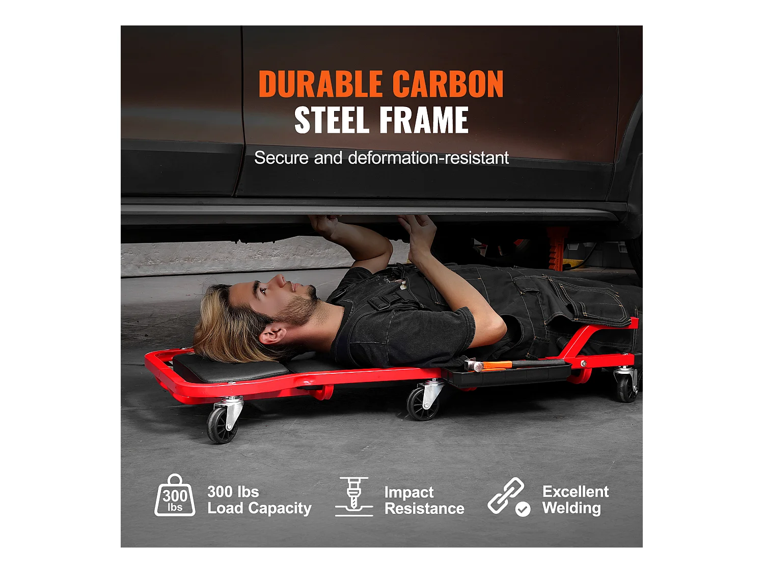 Chariot de Visite SucceBuy 112cm Mechanic Garage Creeper Capacité de 136kg Creeper Roulant pour Automobile