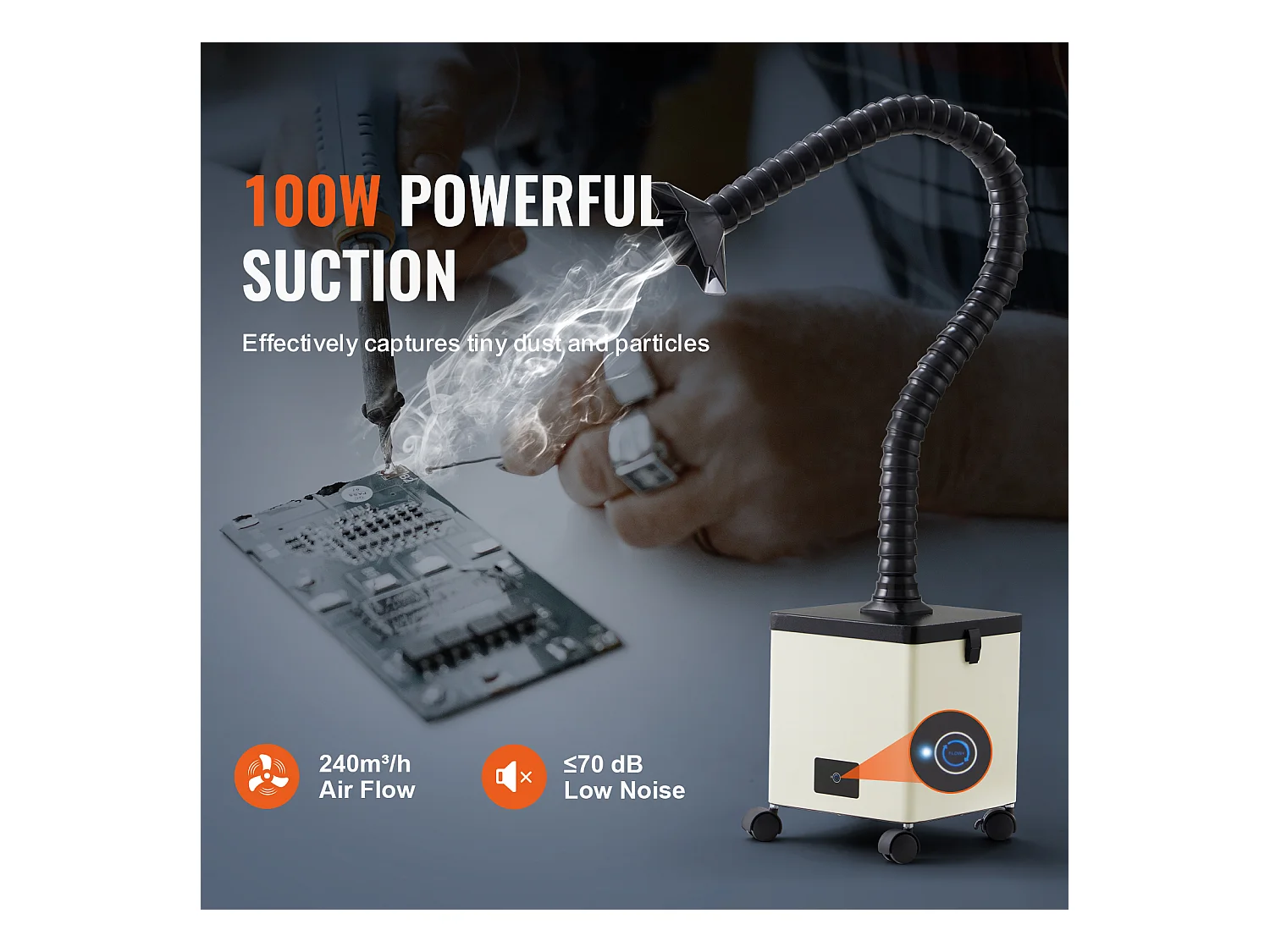 Extracteur de Fumées SucceBuy de Soudure 100 W, Filtre à 3 Étages, Débit d'Air 240 m³/h, Absorbeur de Fumée à Souder Compact pour Soudure