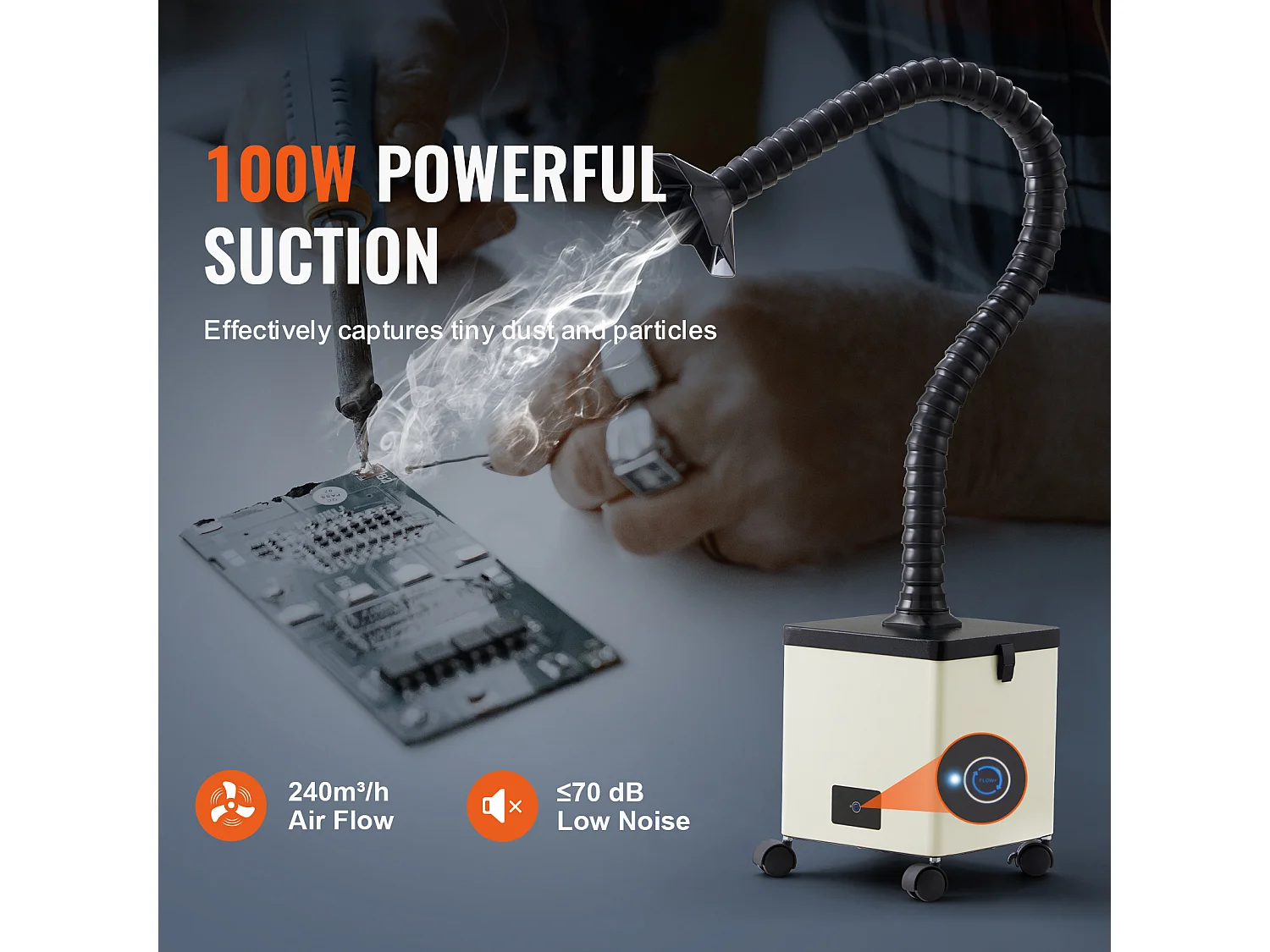Extracteur de Fumées SucceBuy de Soudure 100 W, Filtre à 3 Étages, Débit d'Air 240 m³/h, Absorbeur de Fumée à Souder Compact pour Soudure