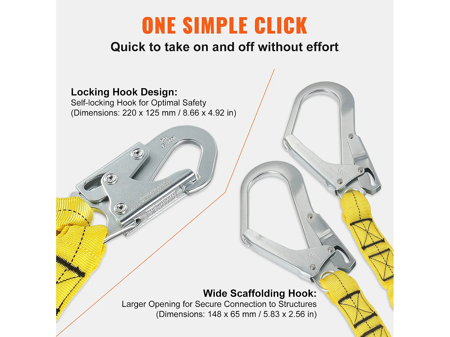 Arnes de Seguridad SucceBuy 3.8 cm 1.83 m Arnes de Protección contra Caídas 2 Ganchos Amarillo, Cinturón de Seguridad Retráctil para Trepar a los Árboles