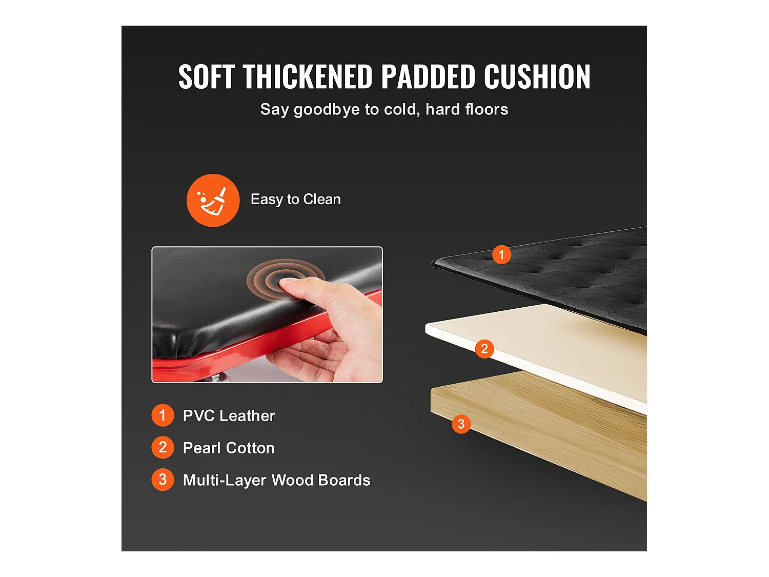 Chariot de Visite SucceBuy Tabouret de Garage Pliable de 91cm, Capacité de 136kg pour Mécanicien, Équipé de Six Roulettes Pivotantes à 360° de 6,48 cm