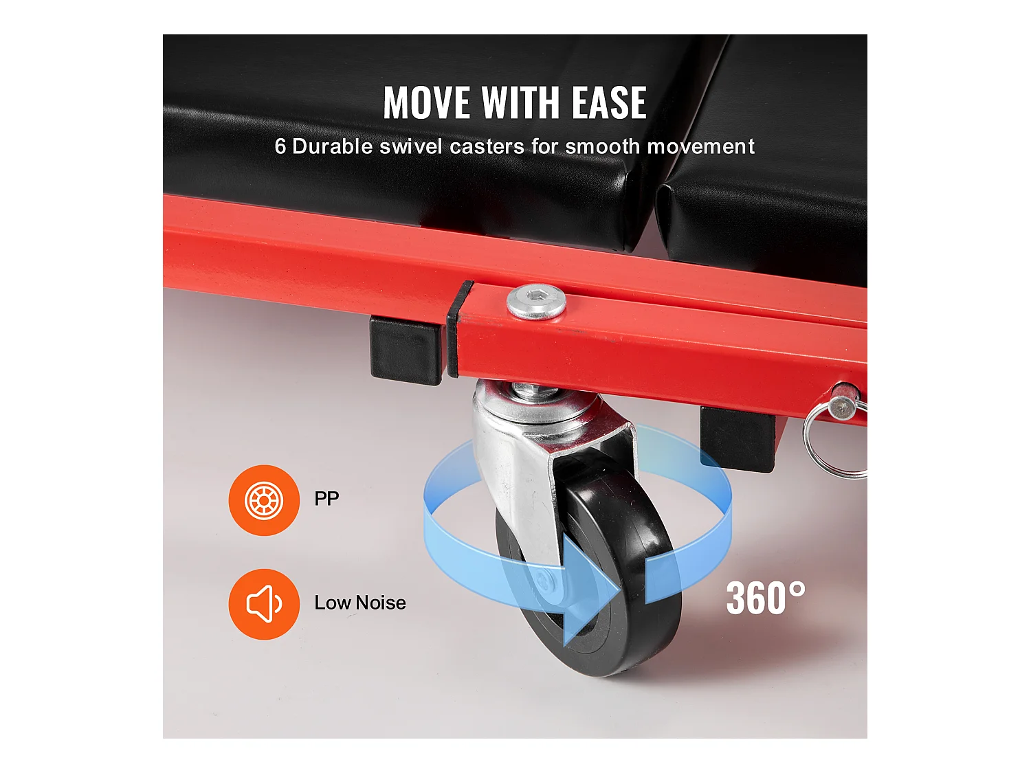 Chariot de Visite SucceBuy Tabouret de Garage Pliable de 91cm, Capacité de 136kg pour Mécanicien, Équipé de Six Roulettes Pivotantes à 360° de 6,48 cm