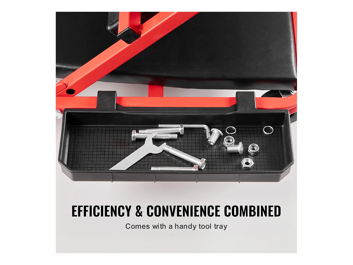 Chariot de Visite SucceBuy Tabouret de Garage Pliable de 91cm, Capacité de 136kg pour Mécanicien, Équipé de Six Roulettes Pivotantes à 360° de 6,48 cm