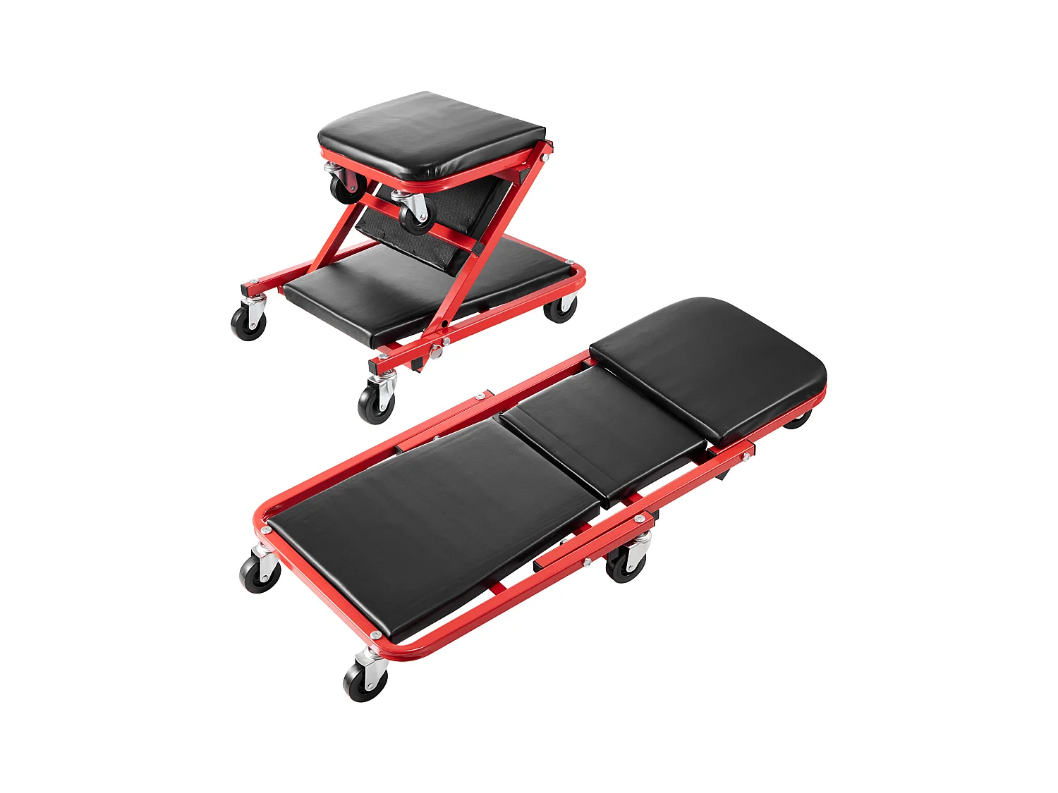 Chariot de Visite SucceBuy Tabouret de Garage Pliable de 91cm, Capacité de 136kg pour Mécanicien, Équipé de Six Roulettes Pivotantes à 360° de 6,48 cm