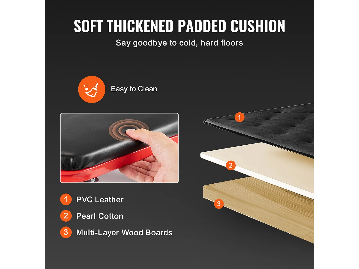 Chariot de Visite SucceBuy Tabouret de Garage Pliable de 91cm, Capacité de 136kg pour Mécanicien, Équipé de Six Roulettes Pivotantes à 360° de 6,48 cm