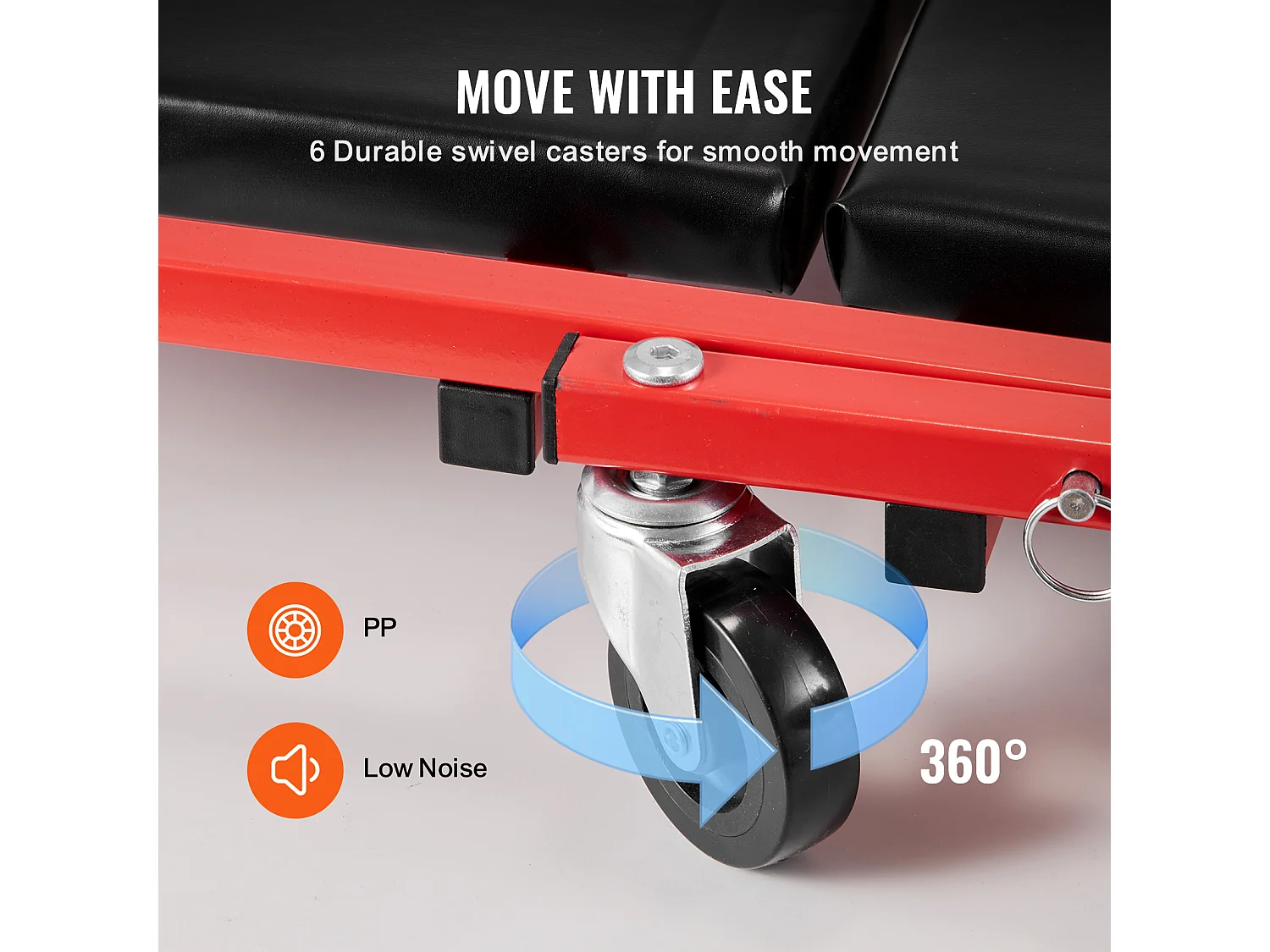 Chariot de Visite SucceBuy Tabouret de Garage Pliable de 91cm, Capacité de 136kg pour Mécanicien, Équipé de Six Roulettes Pivotantes à 360° de 6,48 cm