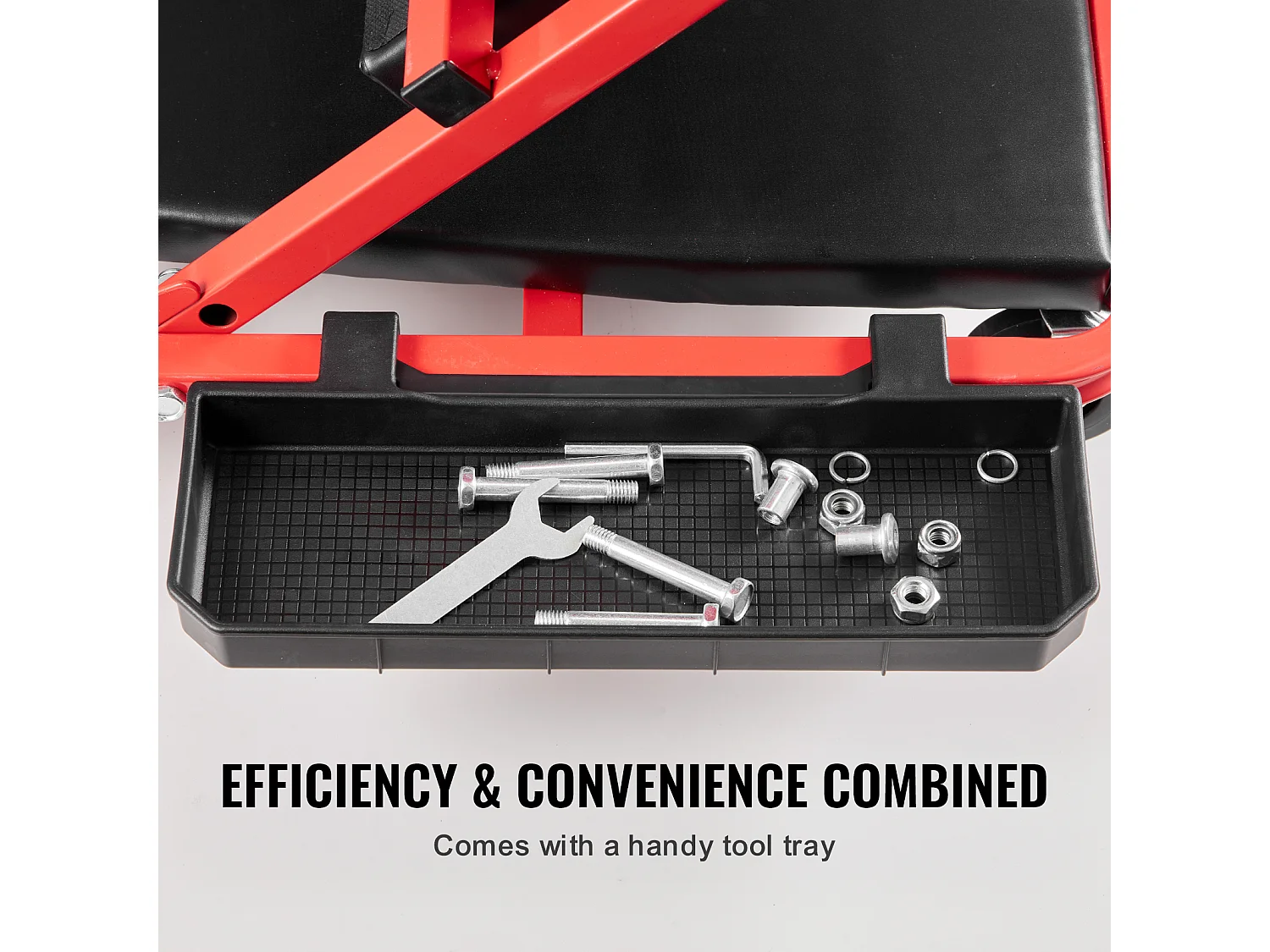 Chariot de Visite SucceBuy Tabouret de Garage Pliable de 91cm, Capacité de 136kg pour Mécanicien, Équipé de Six Roulettes Pivotantes à 360° de 6,48 cm